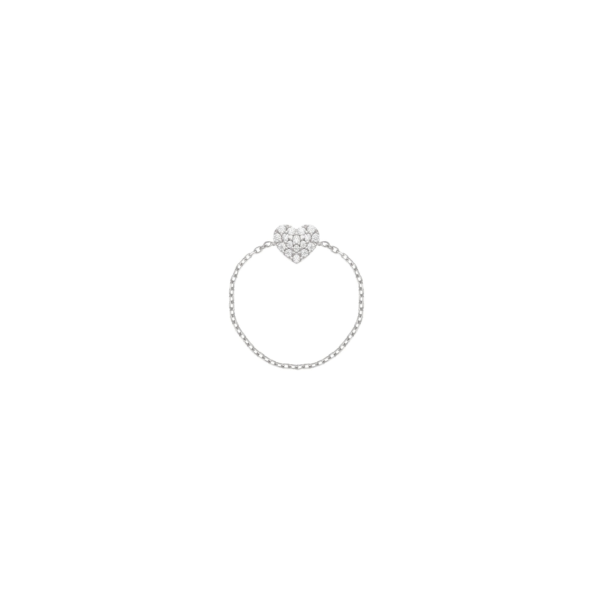 Heart Chain Ring in 18k White Gold