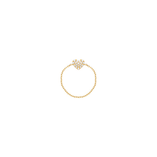 Heart Chain Ring in 18k Yellow Gold