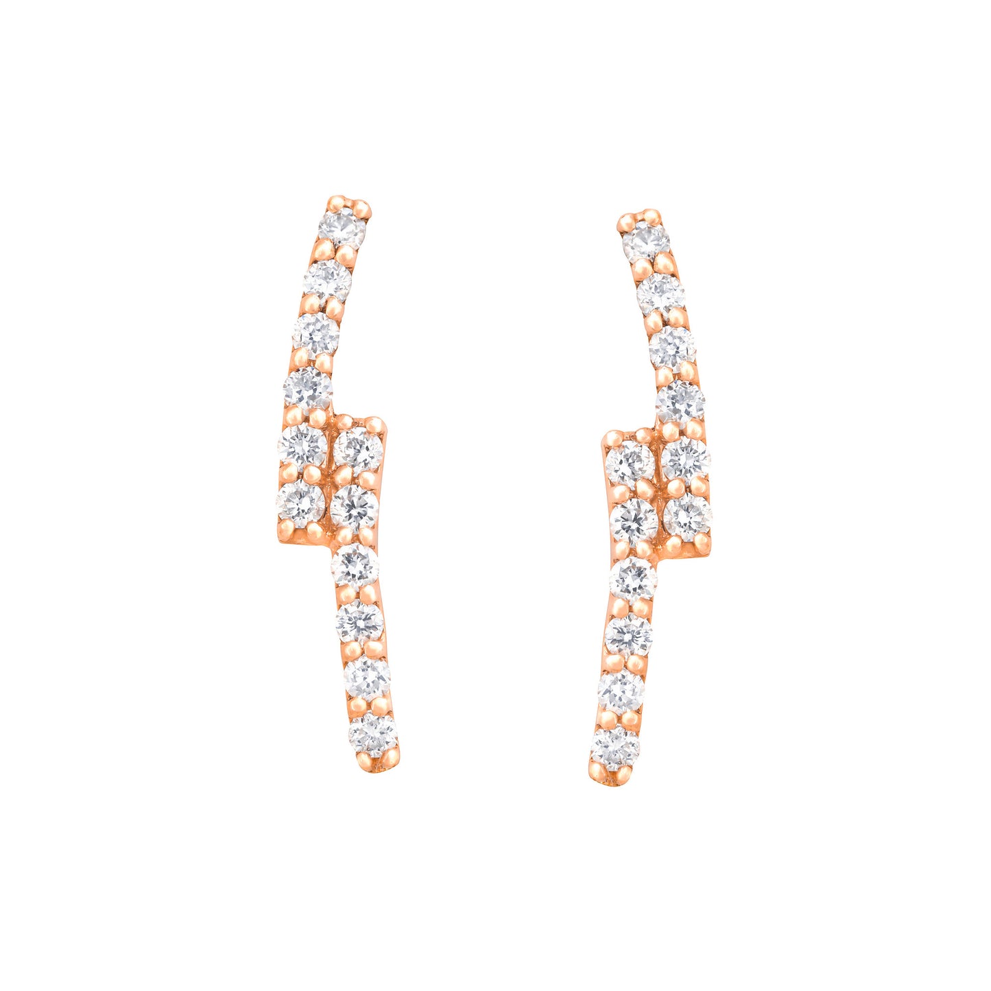 Lightning Bolt Earrings in Rose Gold with Diamonds