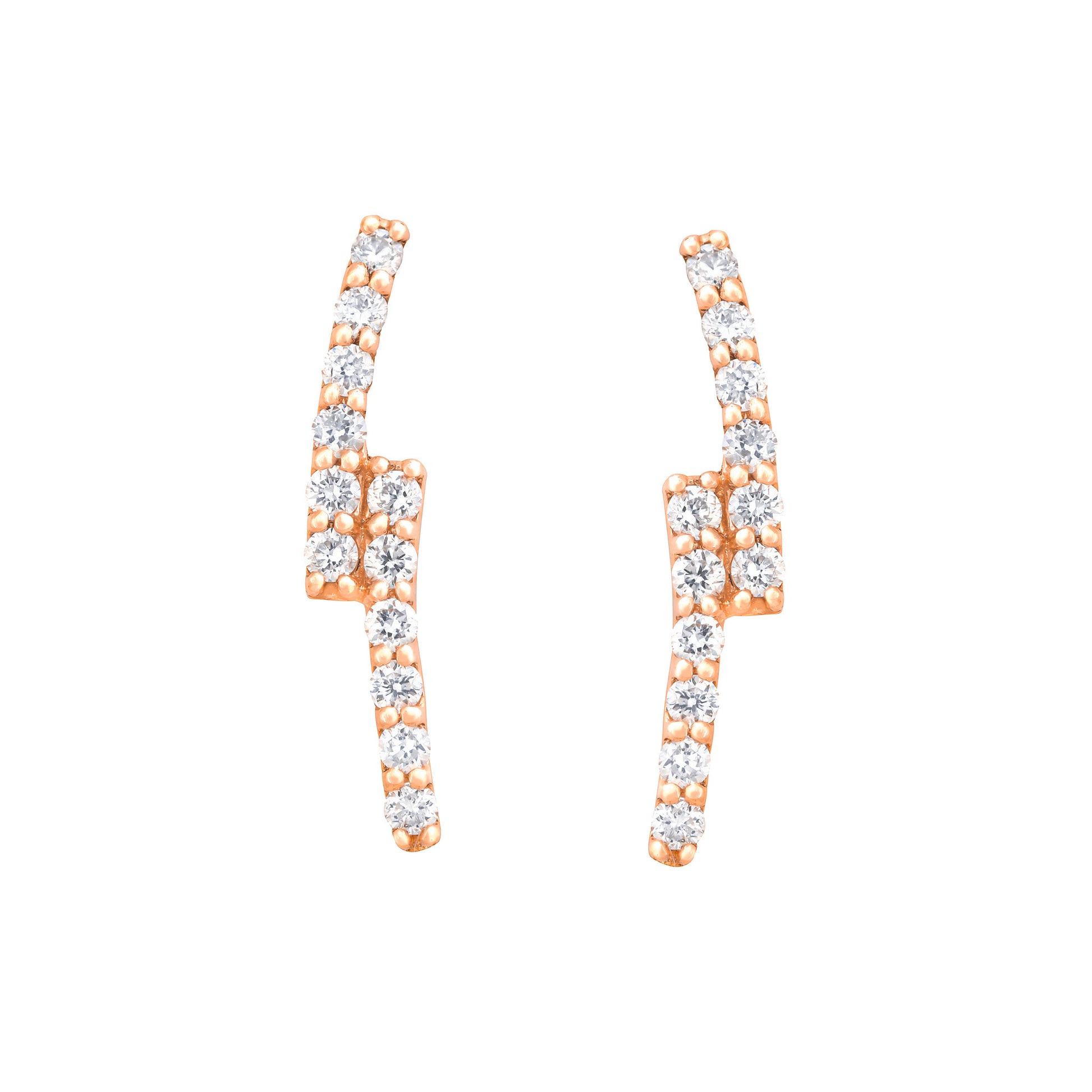 Lightning Bolt Earrings in Rose Gold with Diamonds