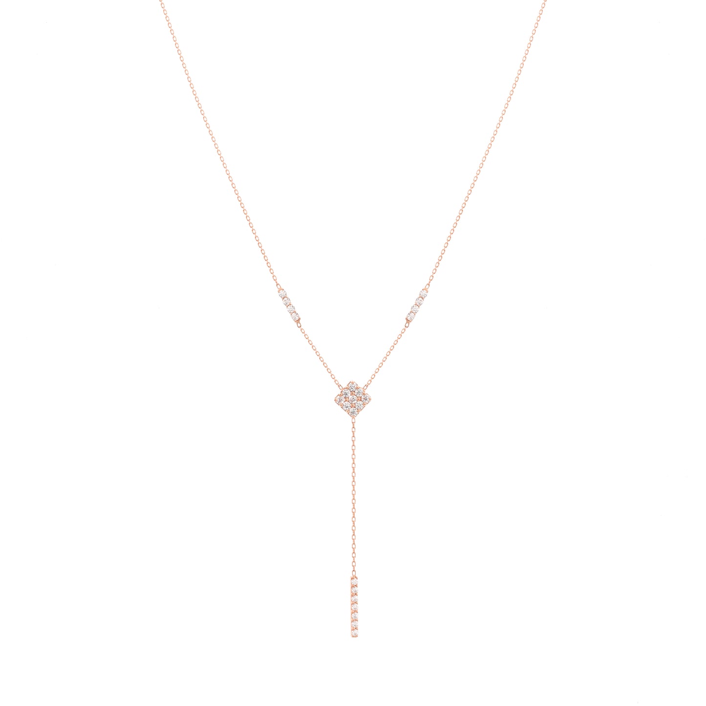 Long Bar Necklace in 18K Rose Gold with Diamonds