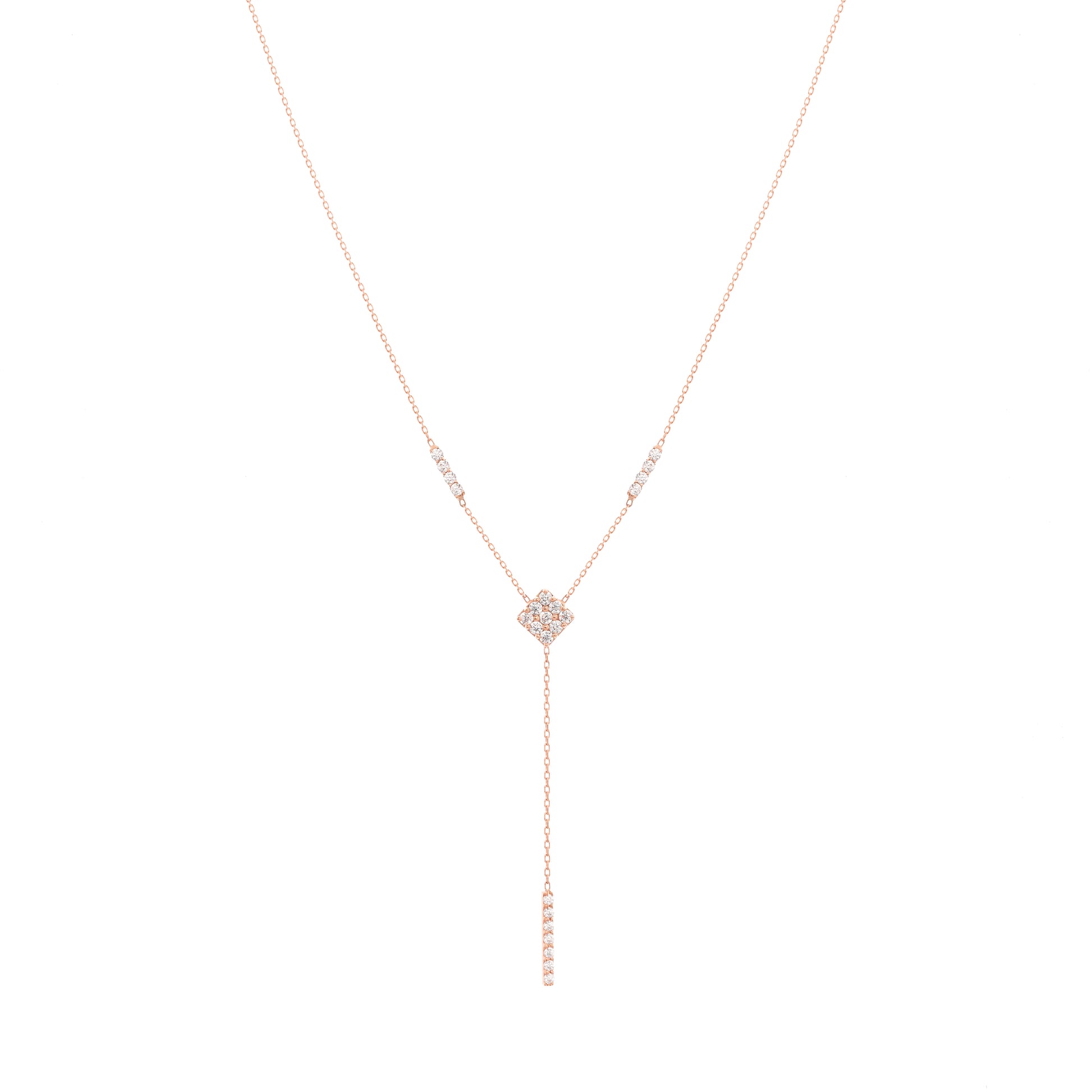 Long Bar Necklace in 18K Rose Gold with Diamonds