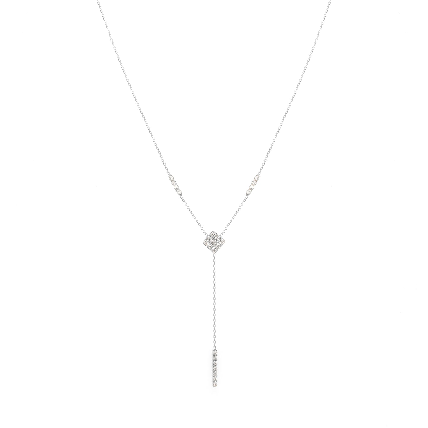 Long Bar Necklace in 18K White Gold with Diamonds