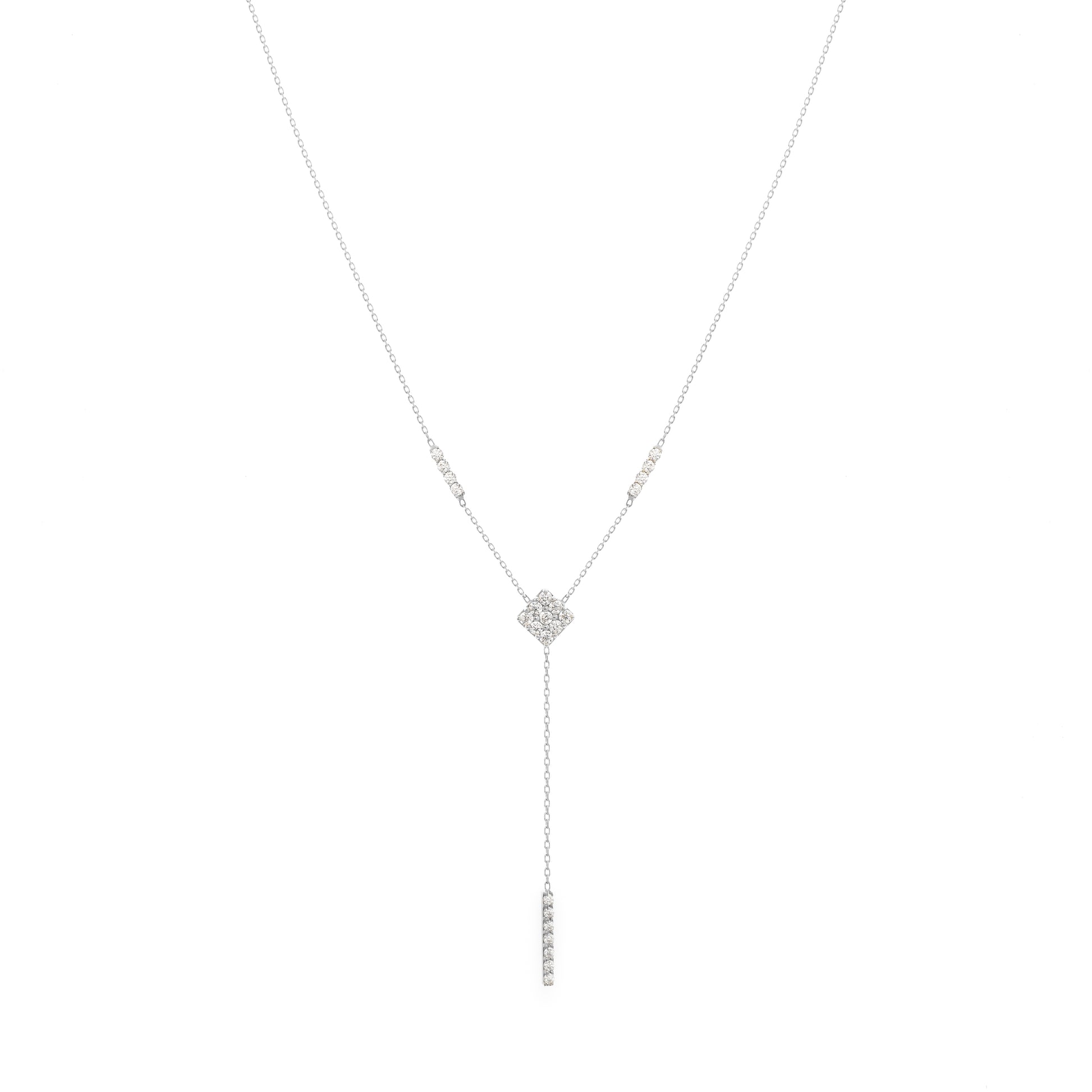 Long Bar Necklace in 18K White Gold with Diamonds