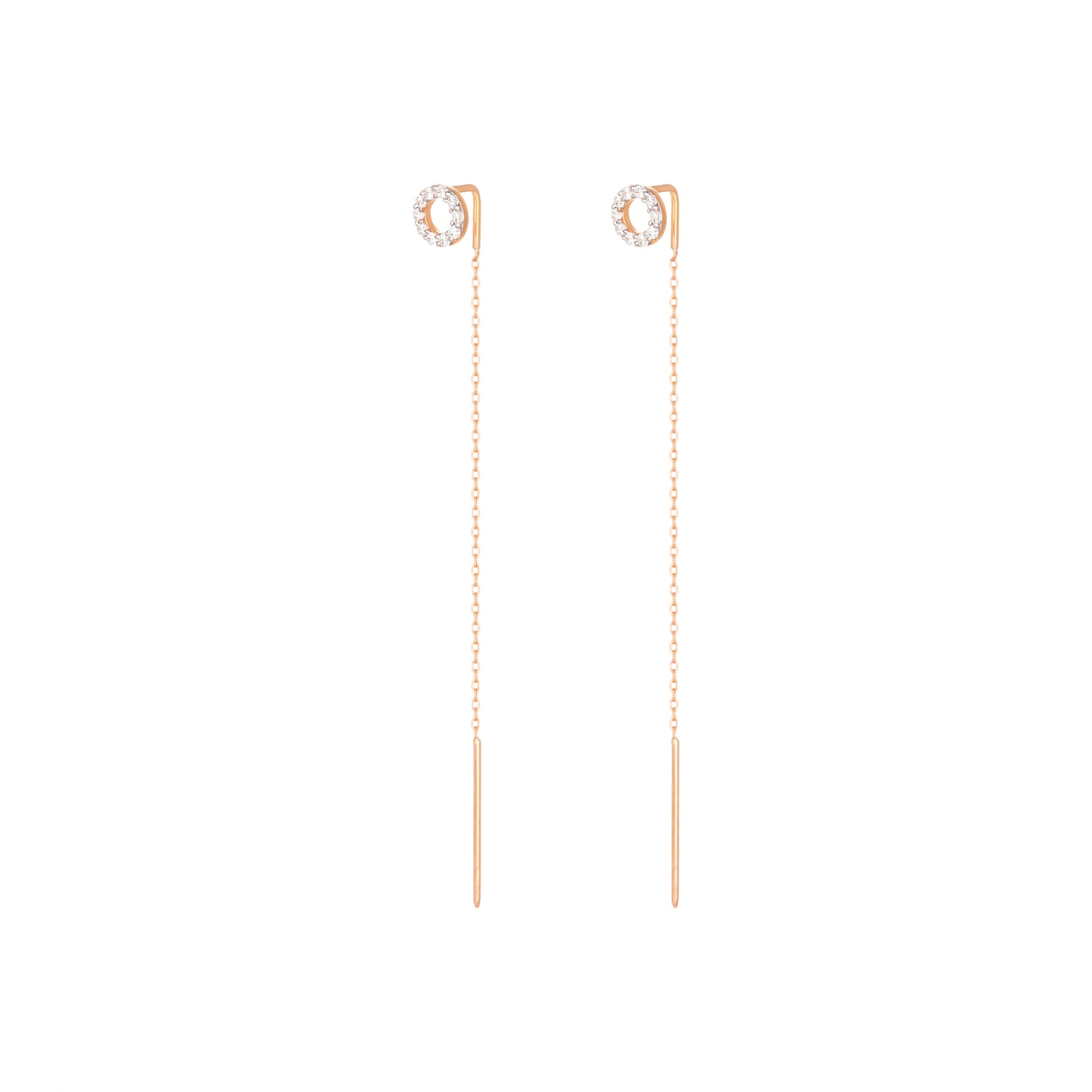 Long Chain Round Diamond Earrings with Diamonds in 18k Rose Gold