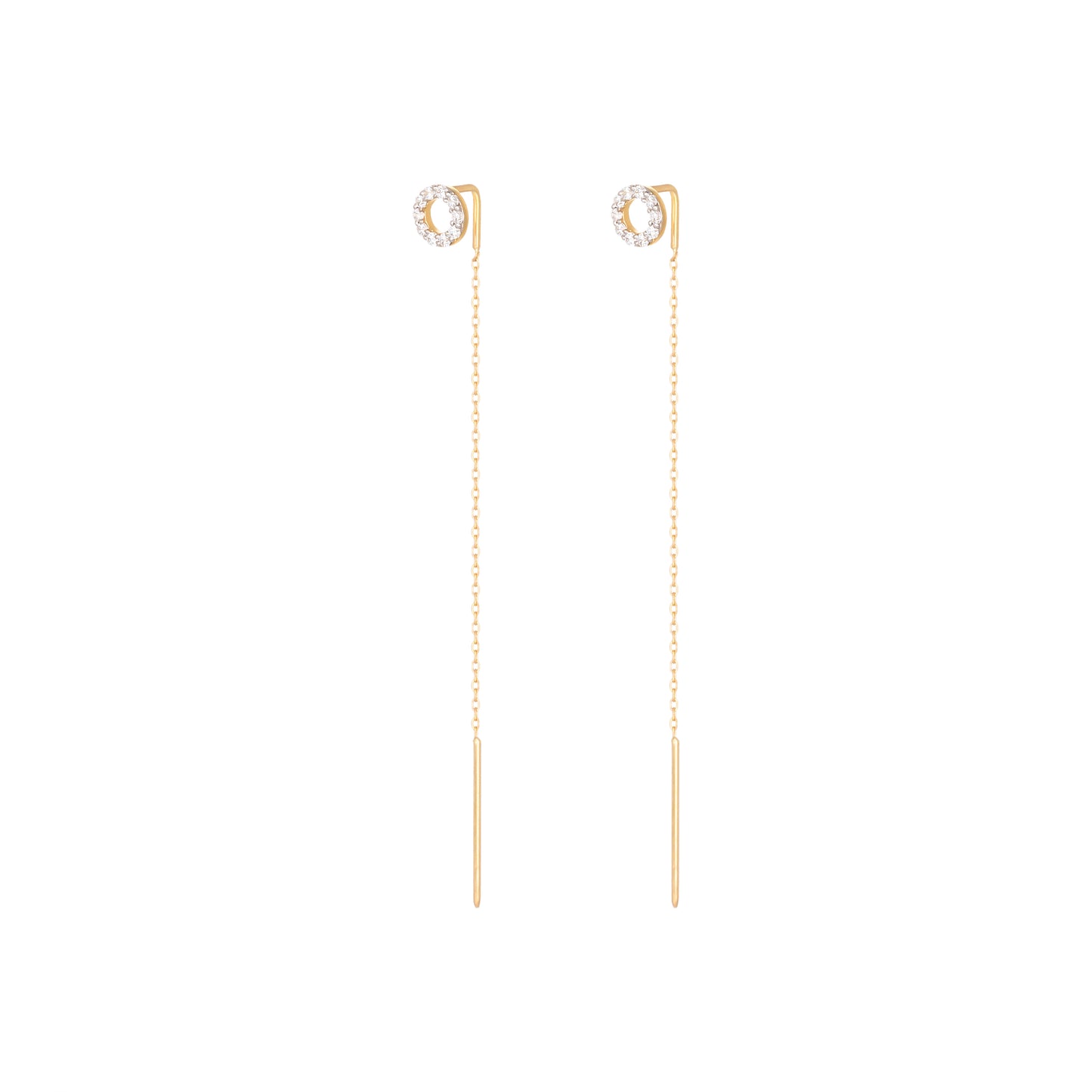 Long Chain Round Diamond Earrings with Diamonds in 18k Yellow Gold