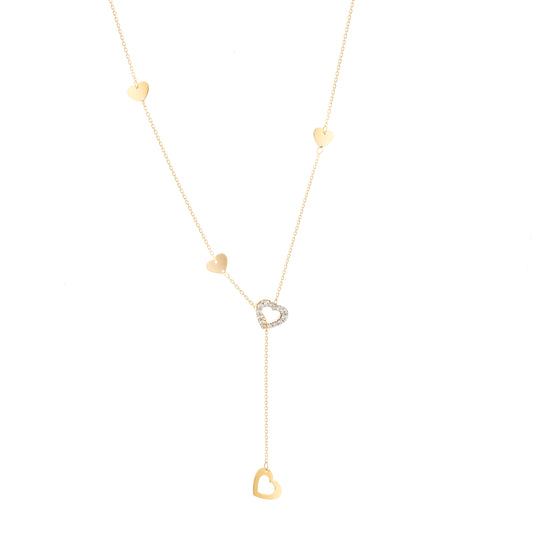 Pave Diamond Heart Lariat Necklace yellow Gold