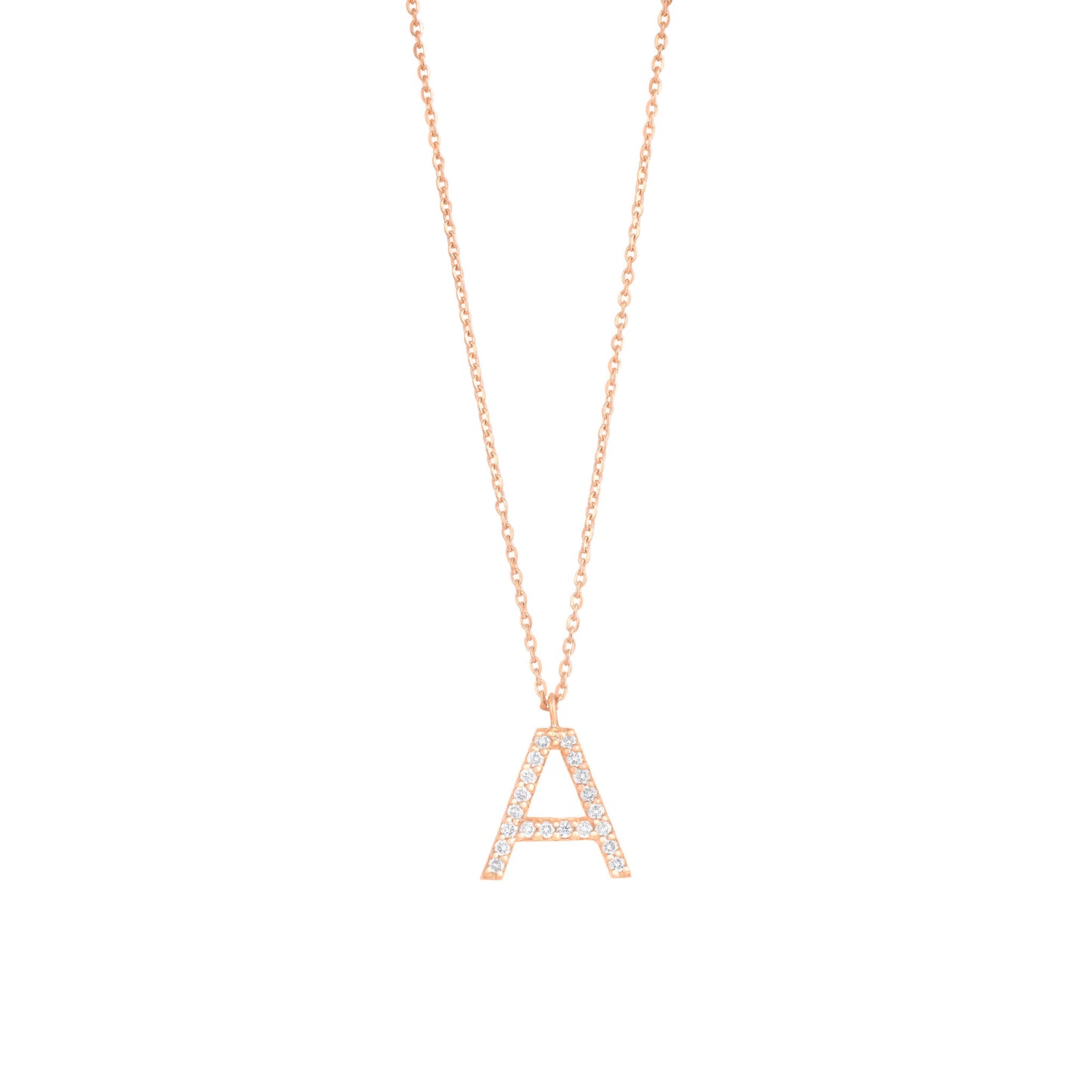 Pave Diamond Letter A in 18K Rose Gold with Diamonds