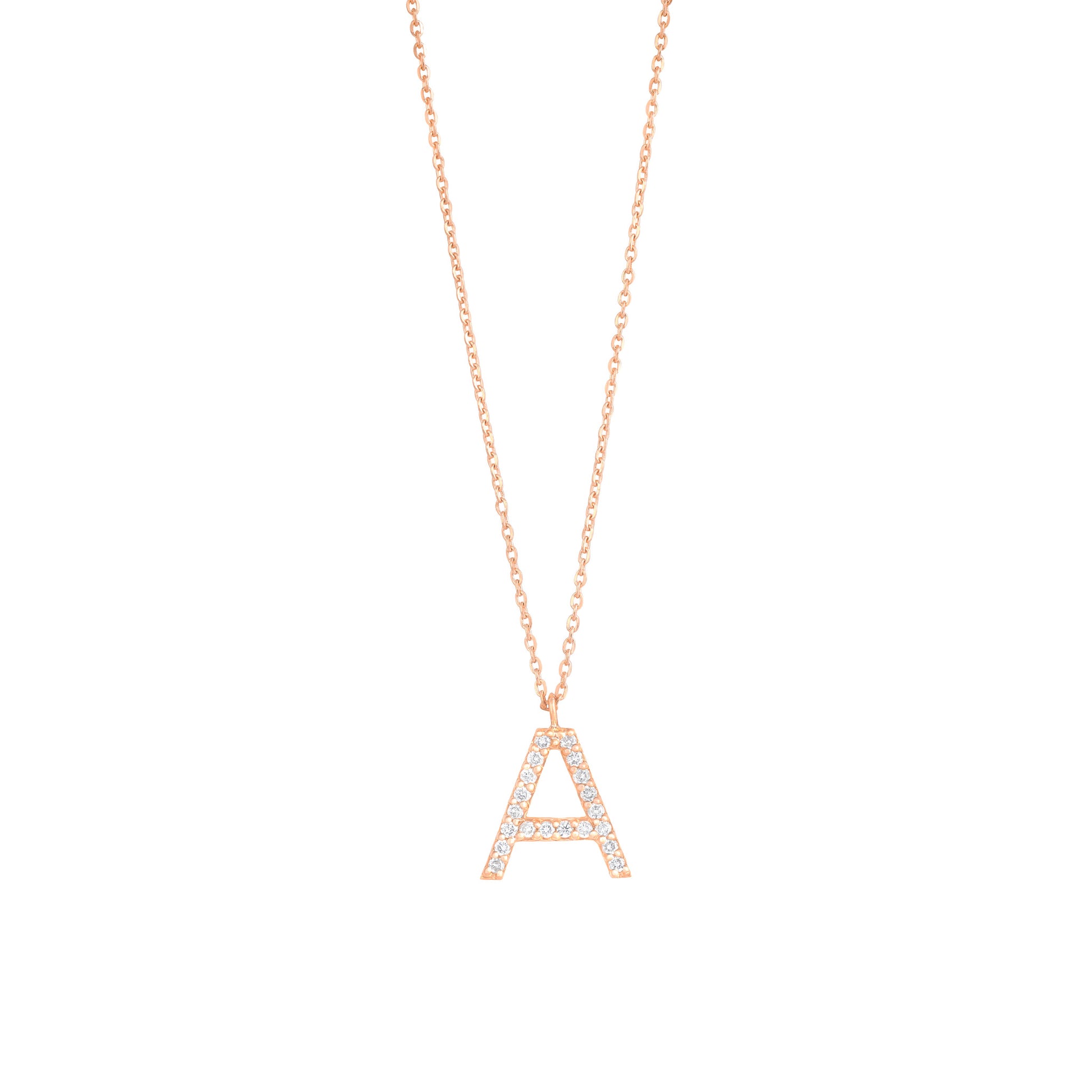 Pave Diamond Letter A in 18K Rose Gold with Diamonds