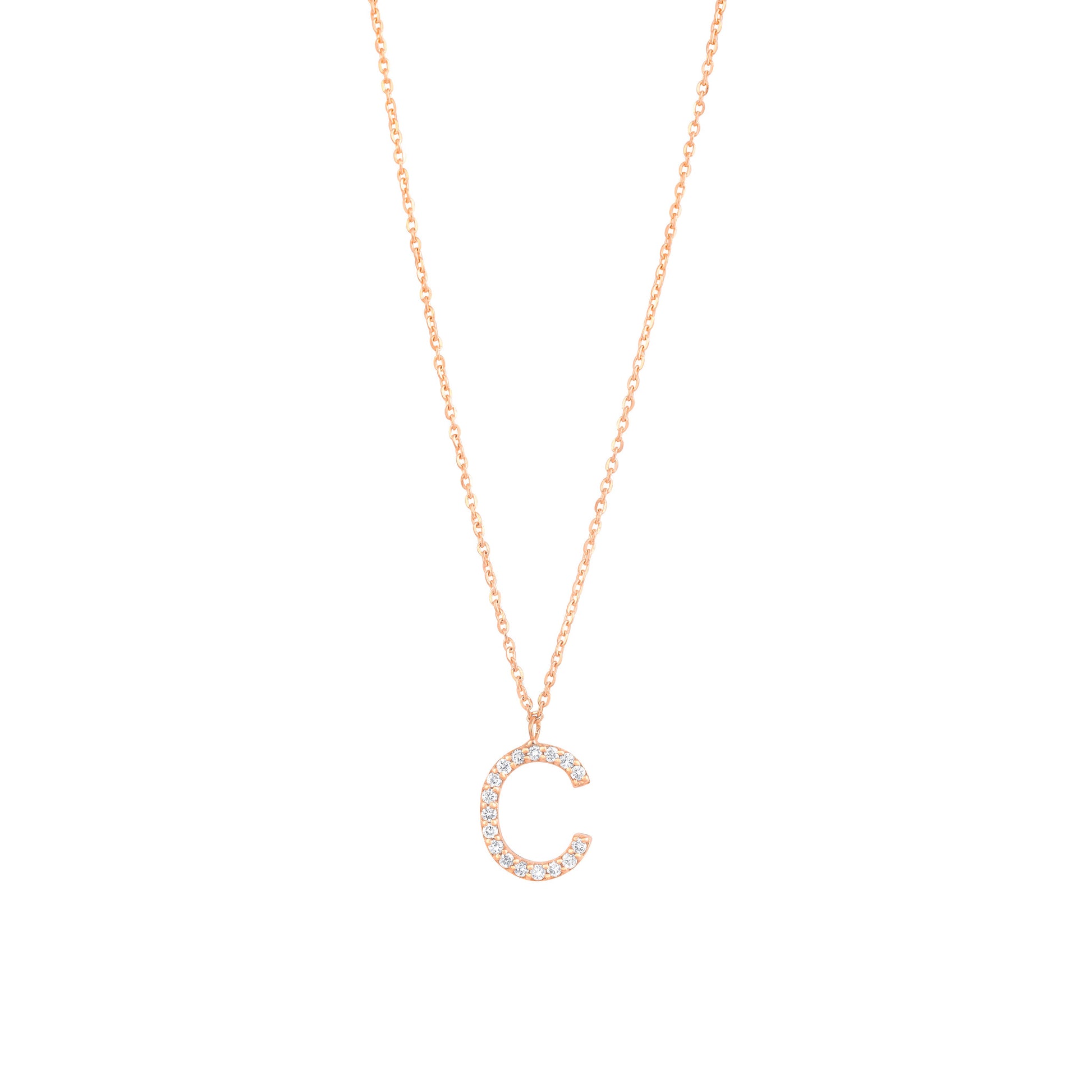 Pave Diamond Letter C in 18K Rose Gold with Diamonds