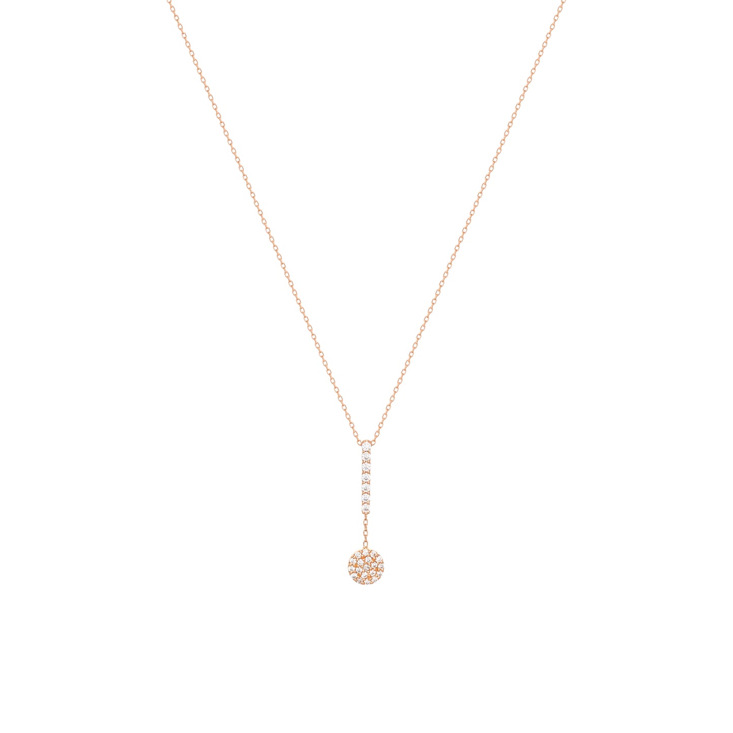 Pave Round Bar Necklace in 18K Rose Gold With Diamonds