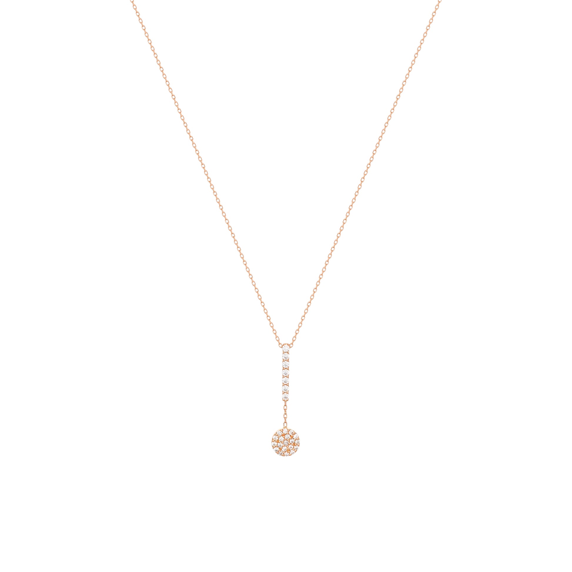 Pave Round Bar Necklace in 18K Rose Gold With Diamonds