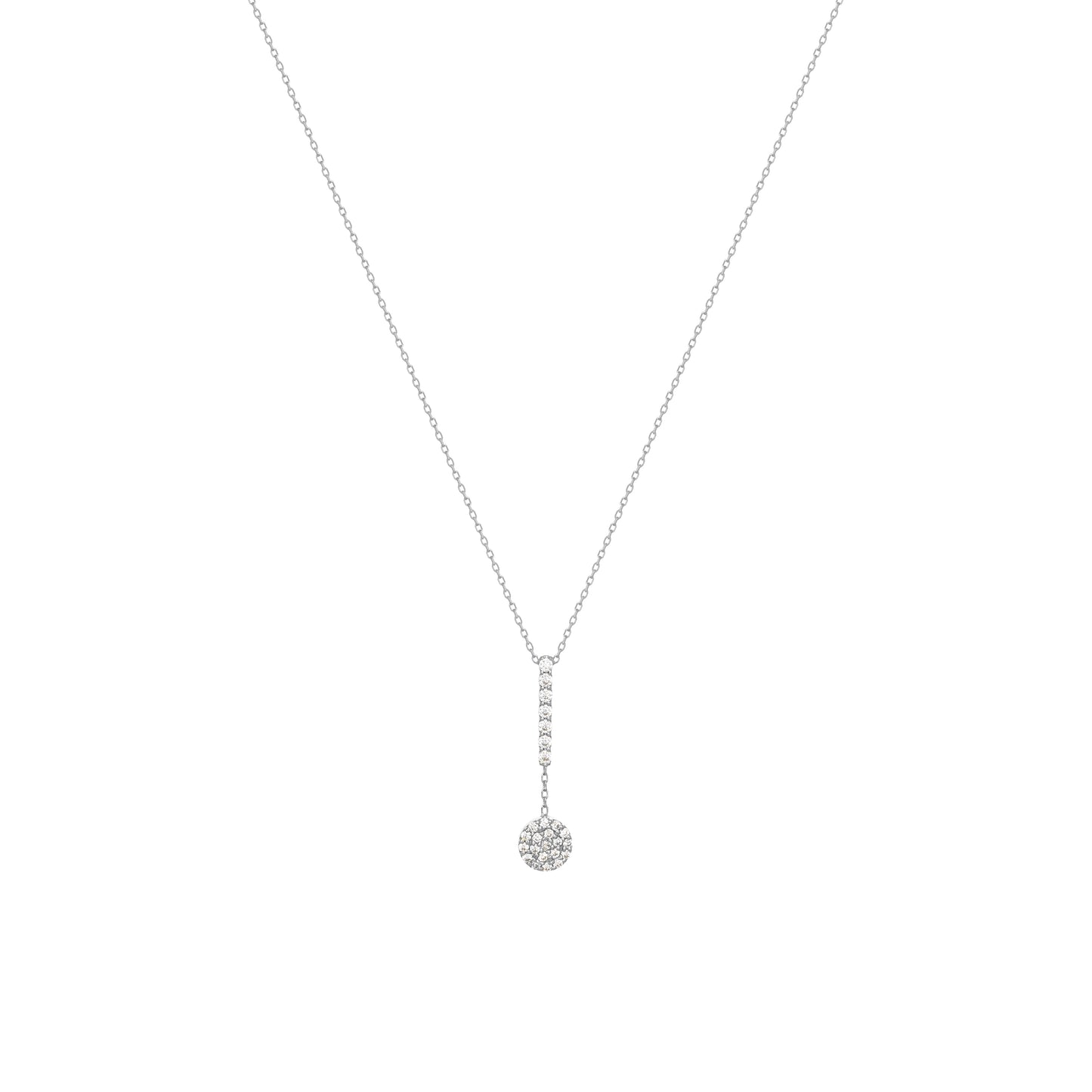 Pave Round Bar Necklace in 18K White Gold With Diamonds