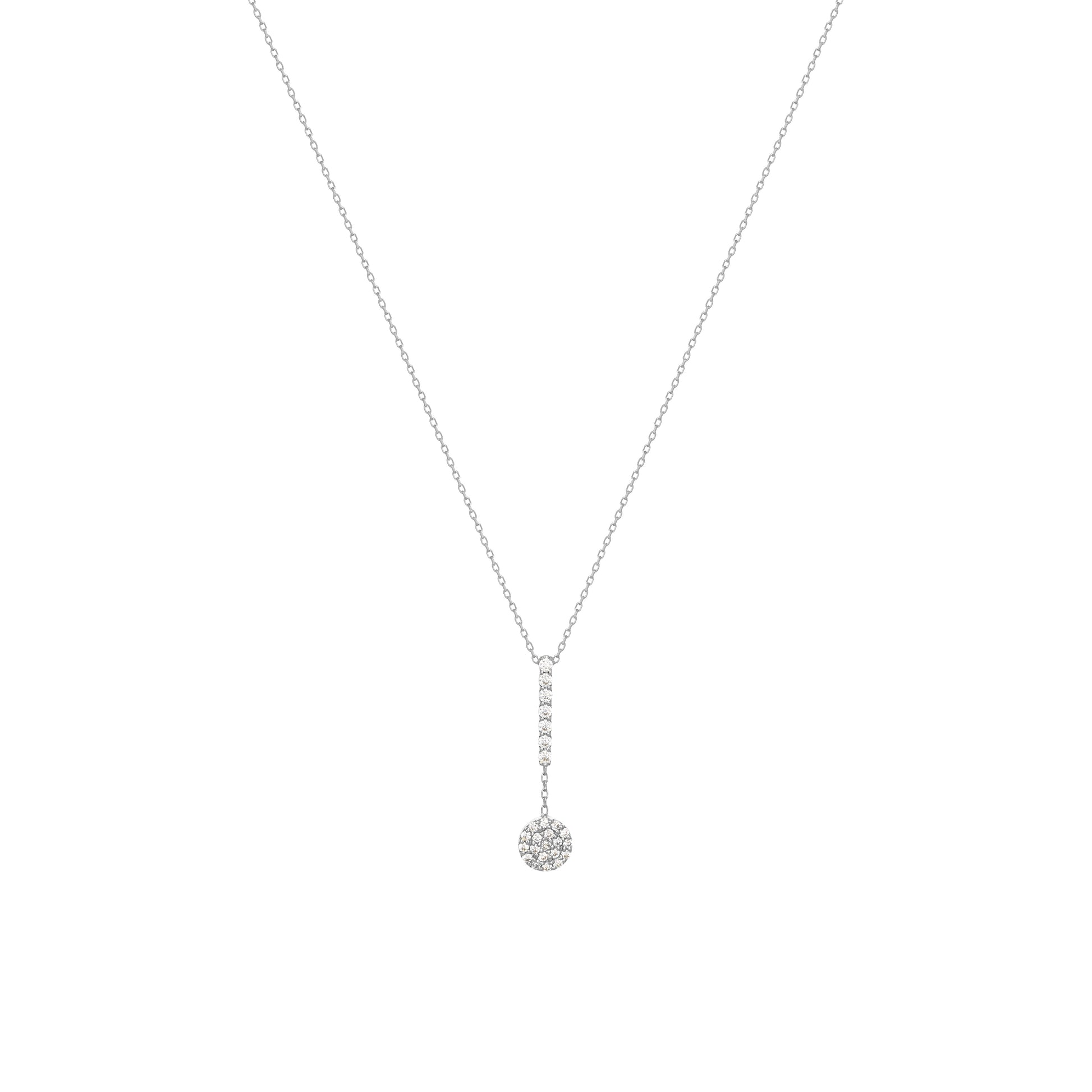 Pave Round Bar Necklace in 18K White Gold With Diamonds