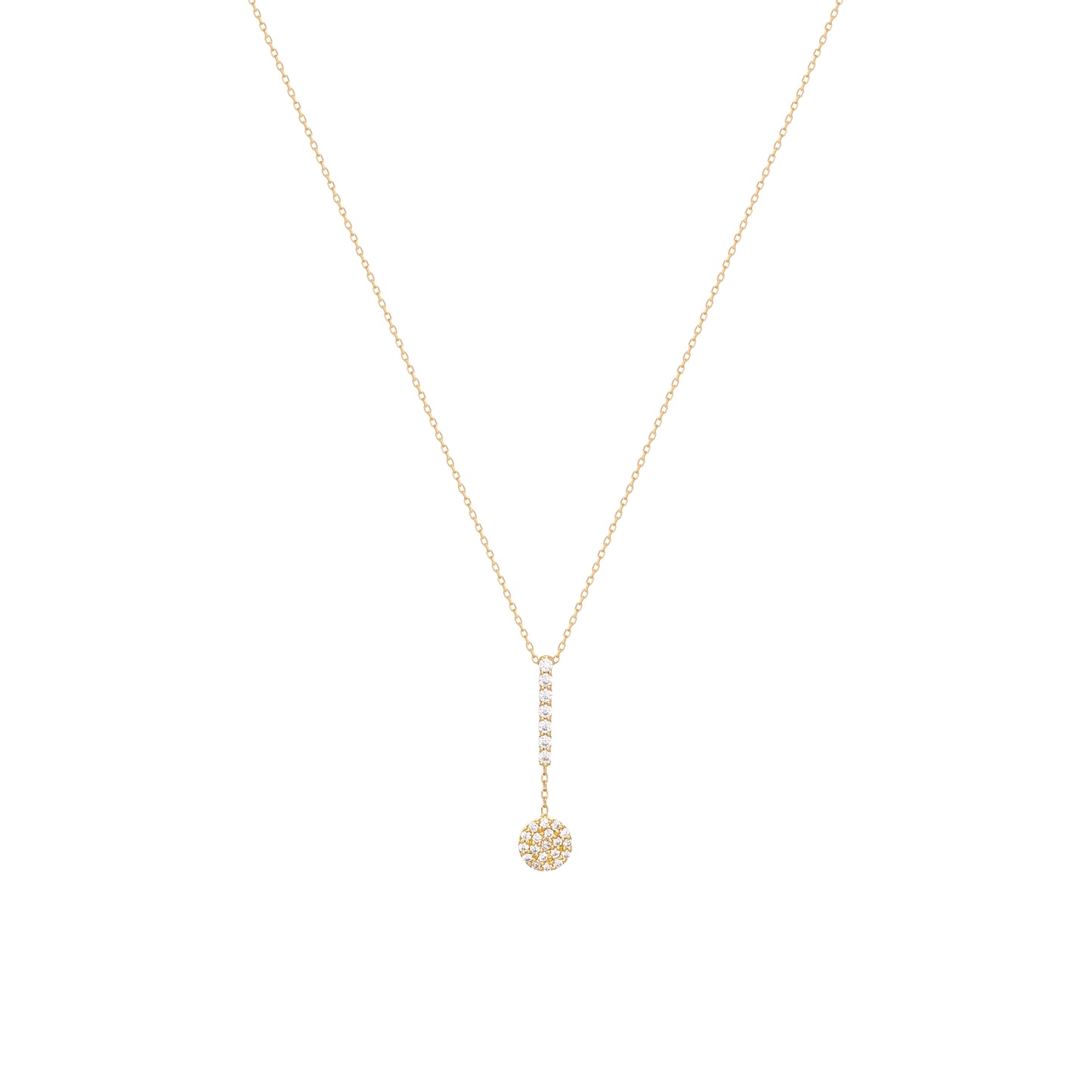 Pave Round Bar Necklace in 18K Yellow Gold With Diamonds