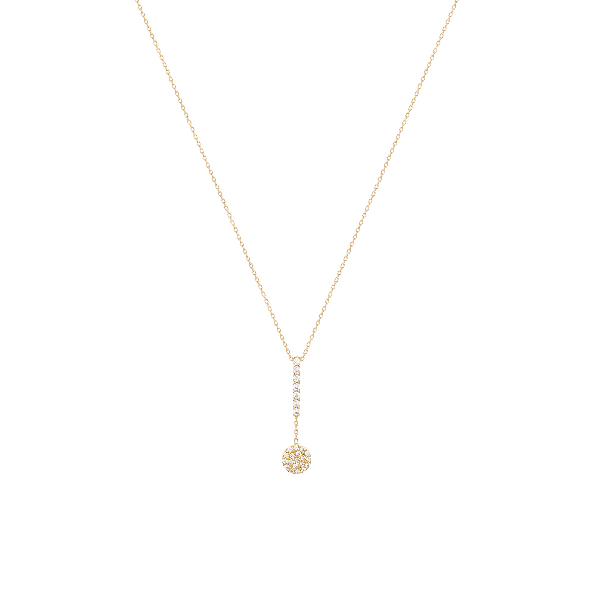 Pave Round Bar Necklace in 18K Yellow Gold With Diamonds