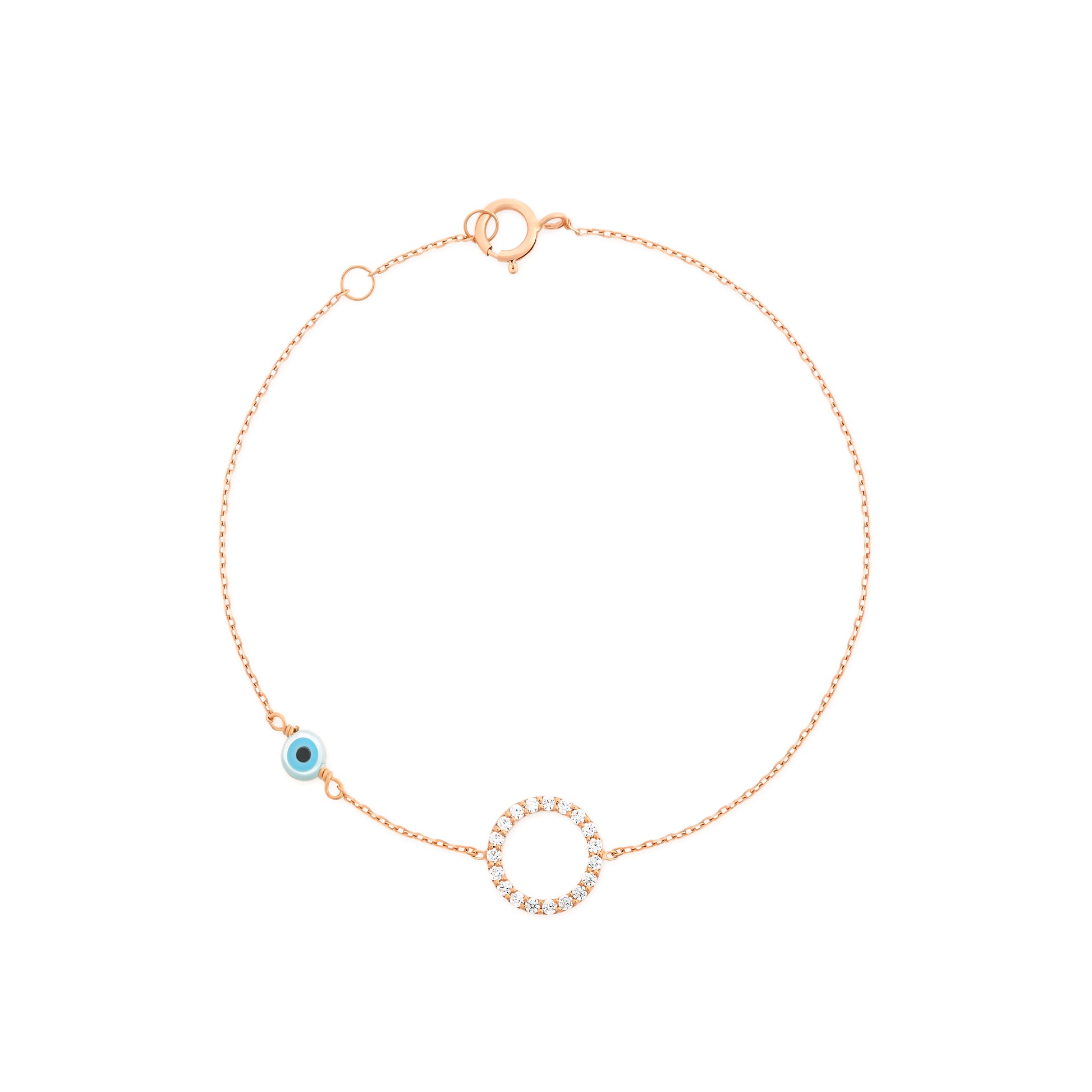 Pave Round Diamond Bracelet with Evil Eye Rose Gold