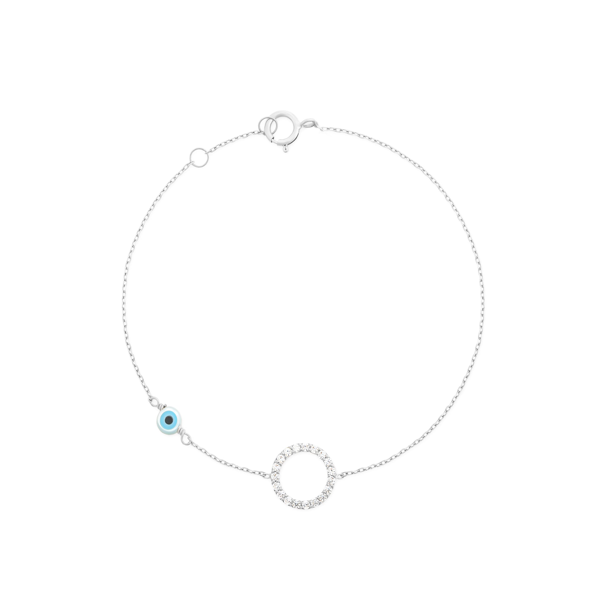 Pave Round Diamond Bracelet with Evil Eye White Gold