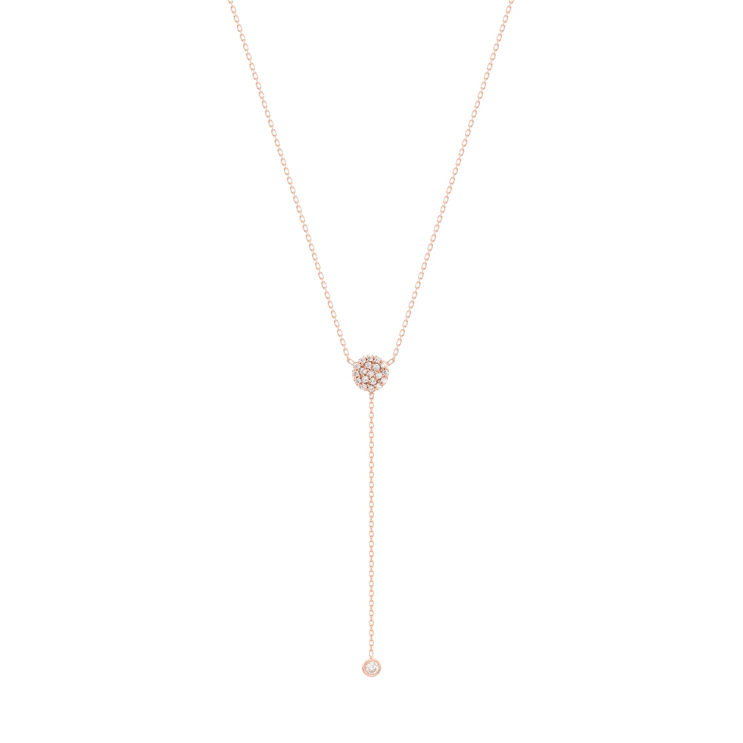 Pave Round Diamond Lariat Rose Gold