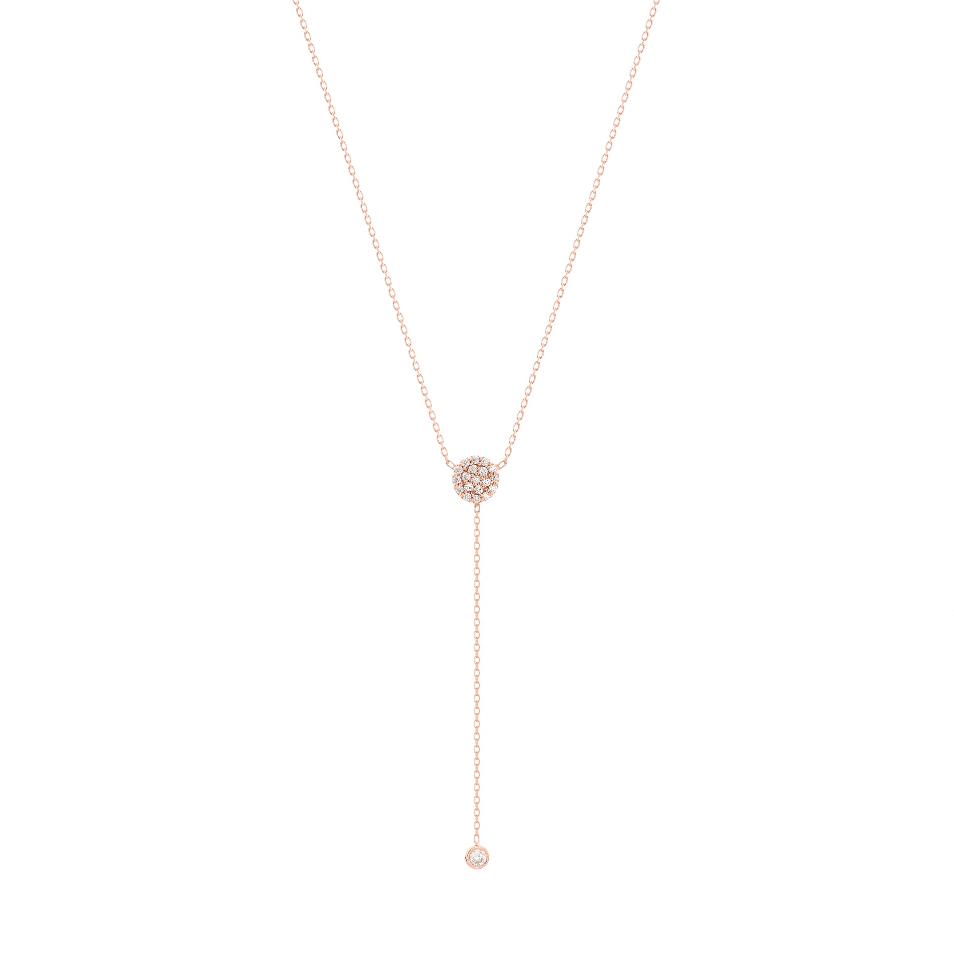 Pave Round Diamond Lariat Rose Gold