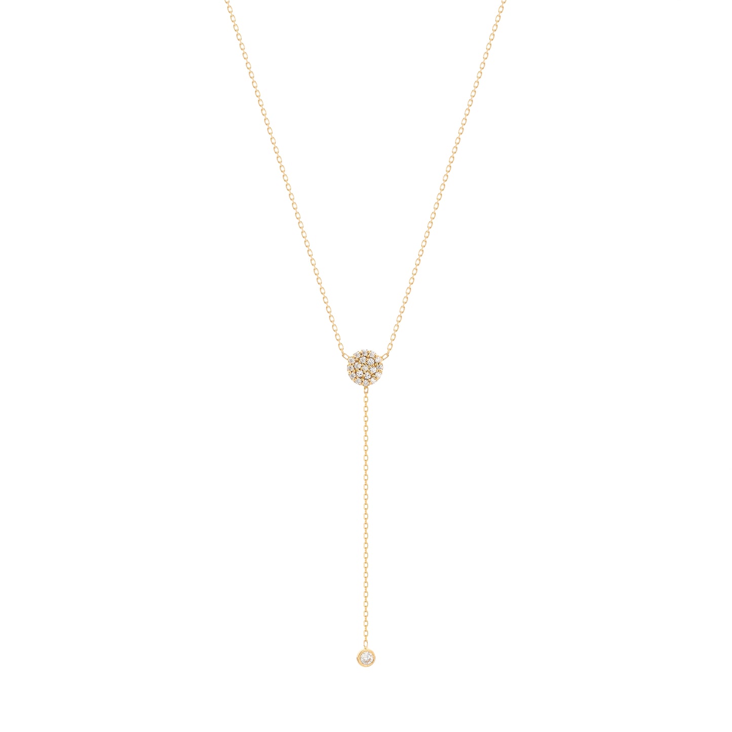 Pave Round Diamond Lariat Yellow Gold