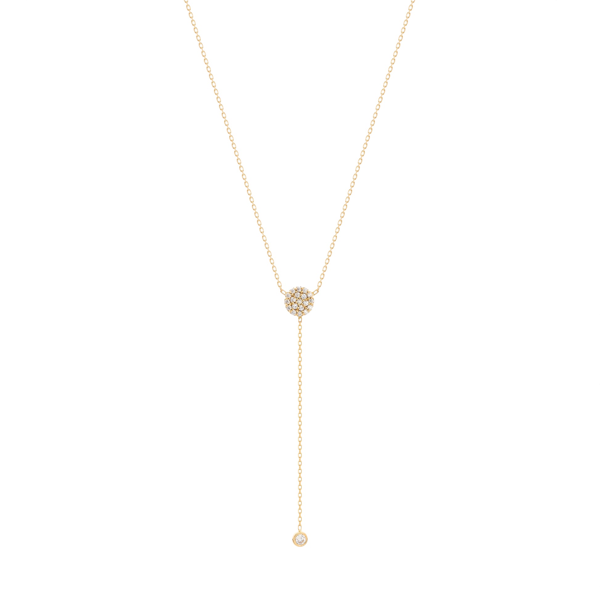 Pave Round Diamond Lariat Yellow Gold