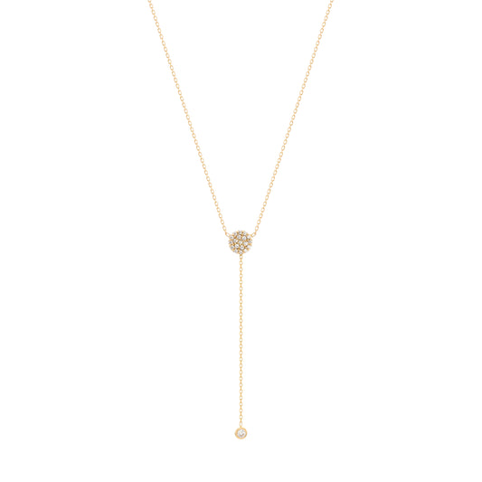 Pave Round Diamond Lariat Yellow Gold