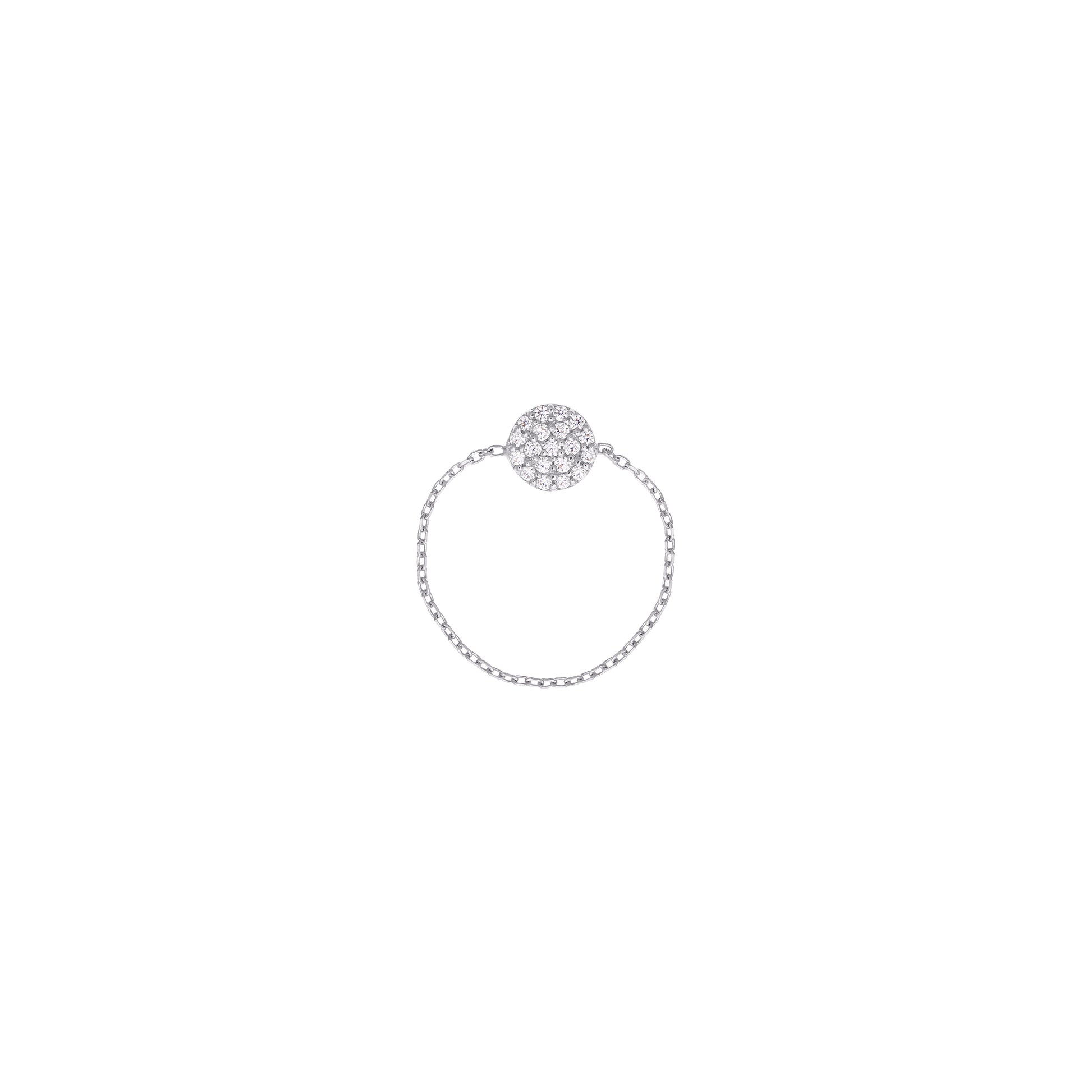 Round Pave Diamond Chain Ring in 18k White Gold