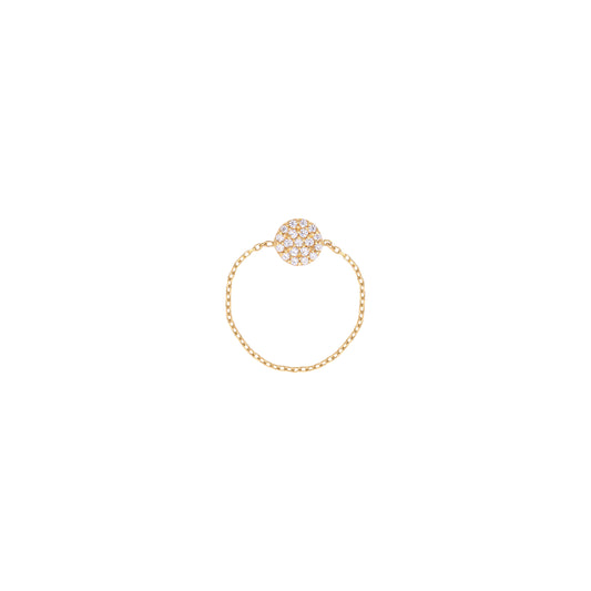 Round Pave Diamond Chain Ring in 18k Yellow Gold