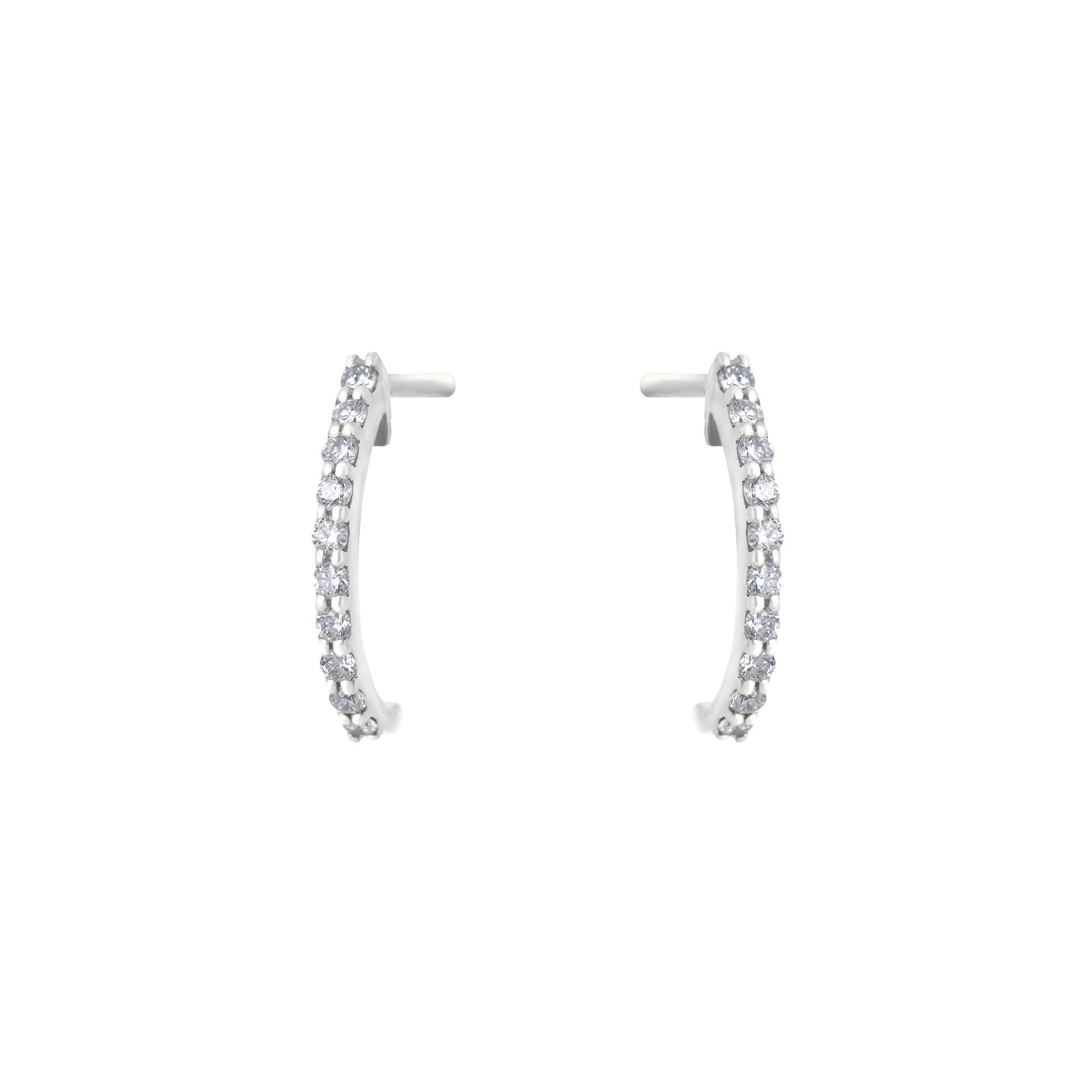 Semi Hoop Earrings In 18K white Gold with white diamonds