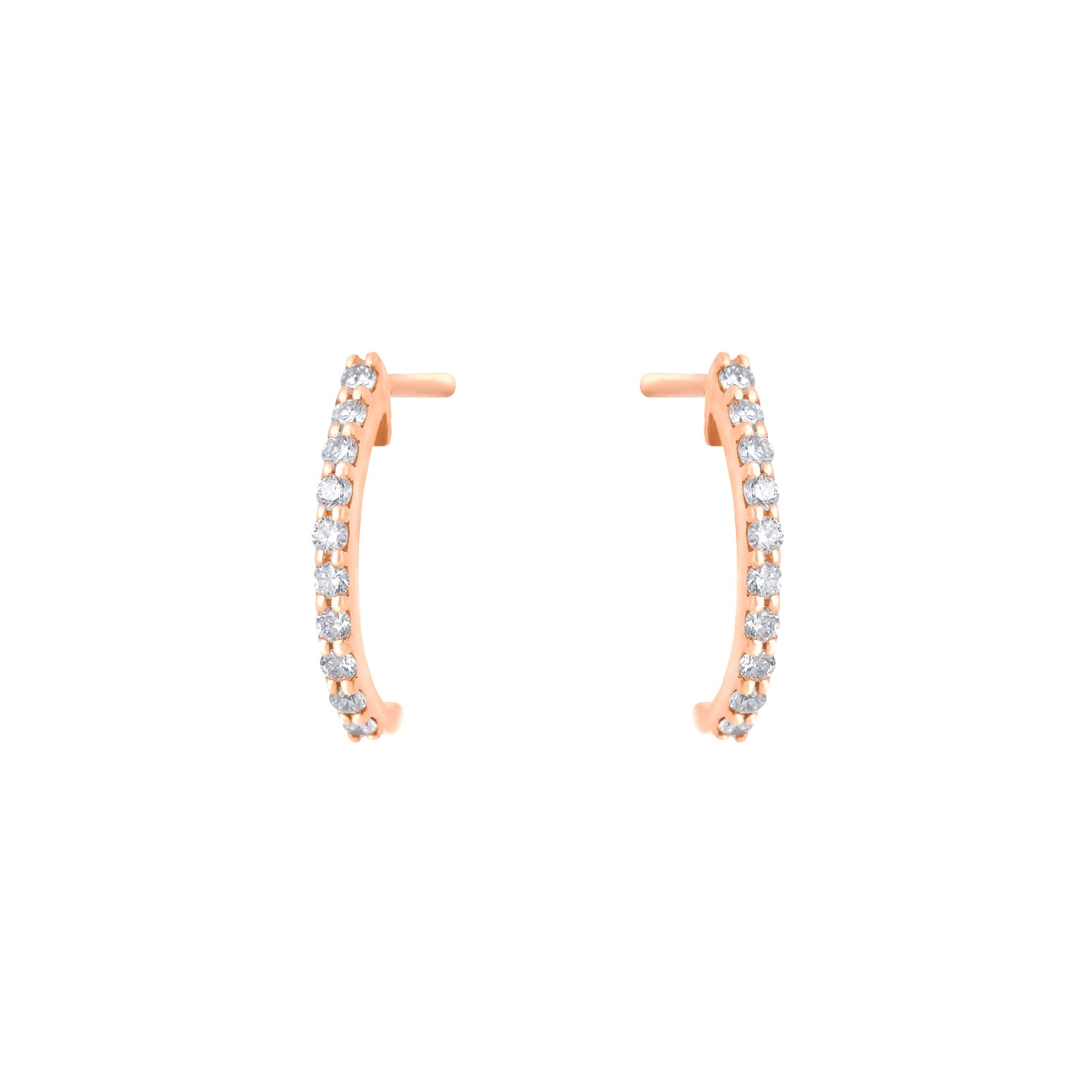 Semi Hoop Earrings In 18K Rose Gold with white diamonds