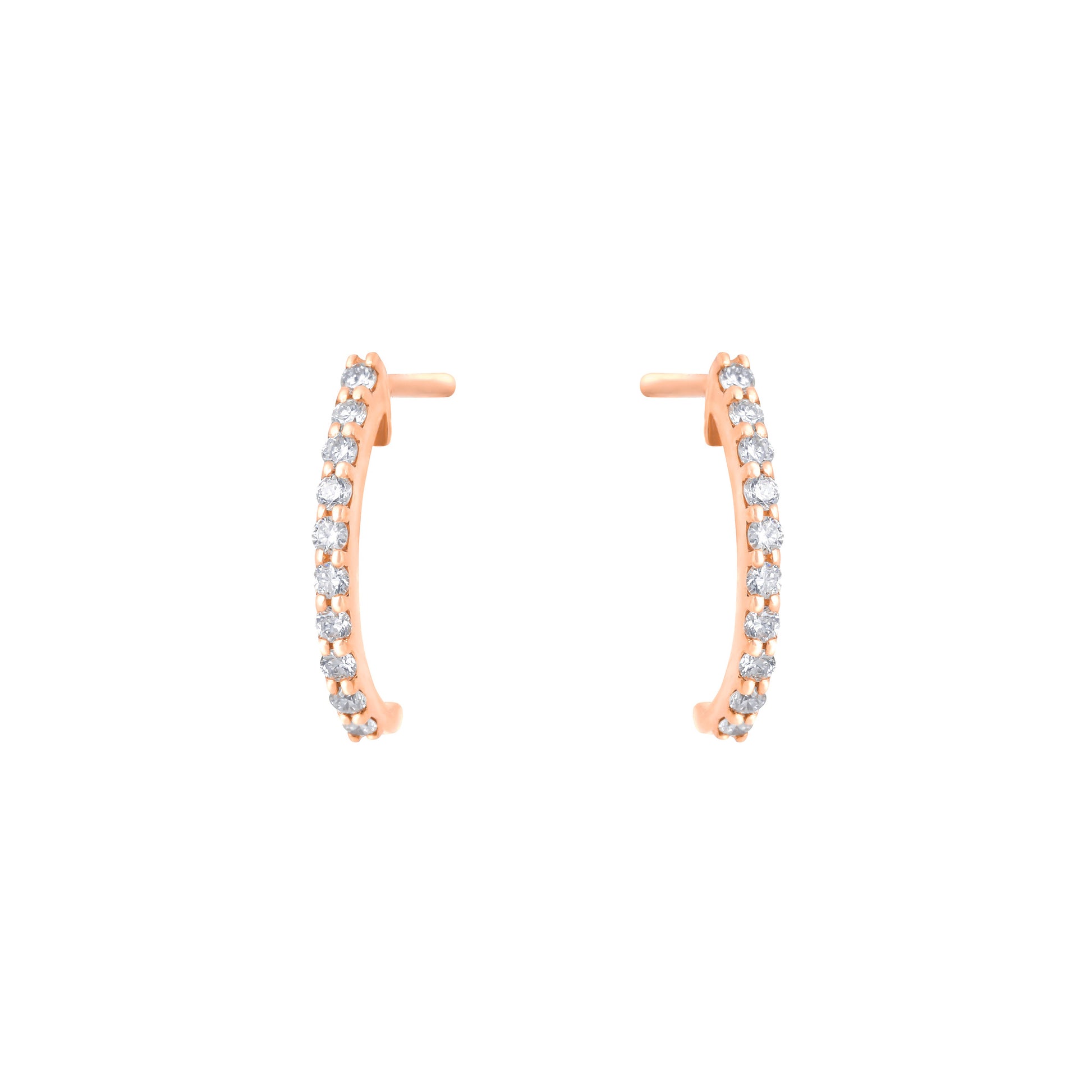 Semi Hoop Earrings In 18K Rose Gold with white diamonds