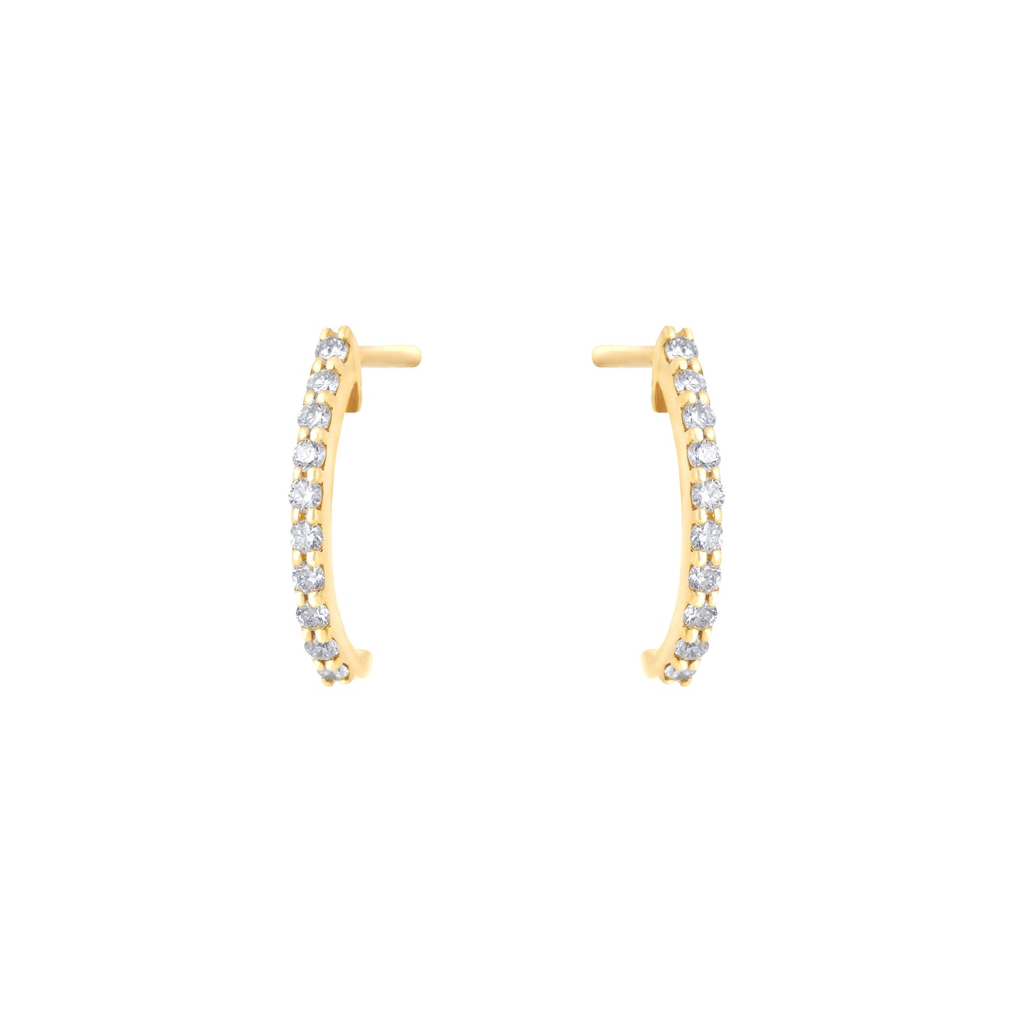 Semi Hoop Earrings In 18K yellow Gold with white diamonds