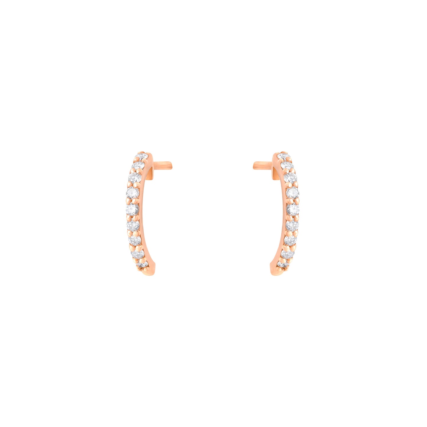 Small Semi Hoop Earrings in Rose Gold with Diamonds