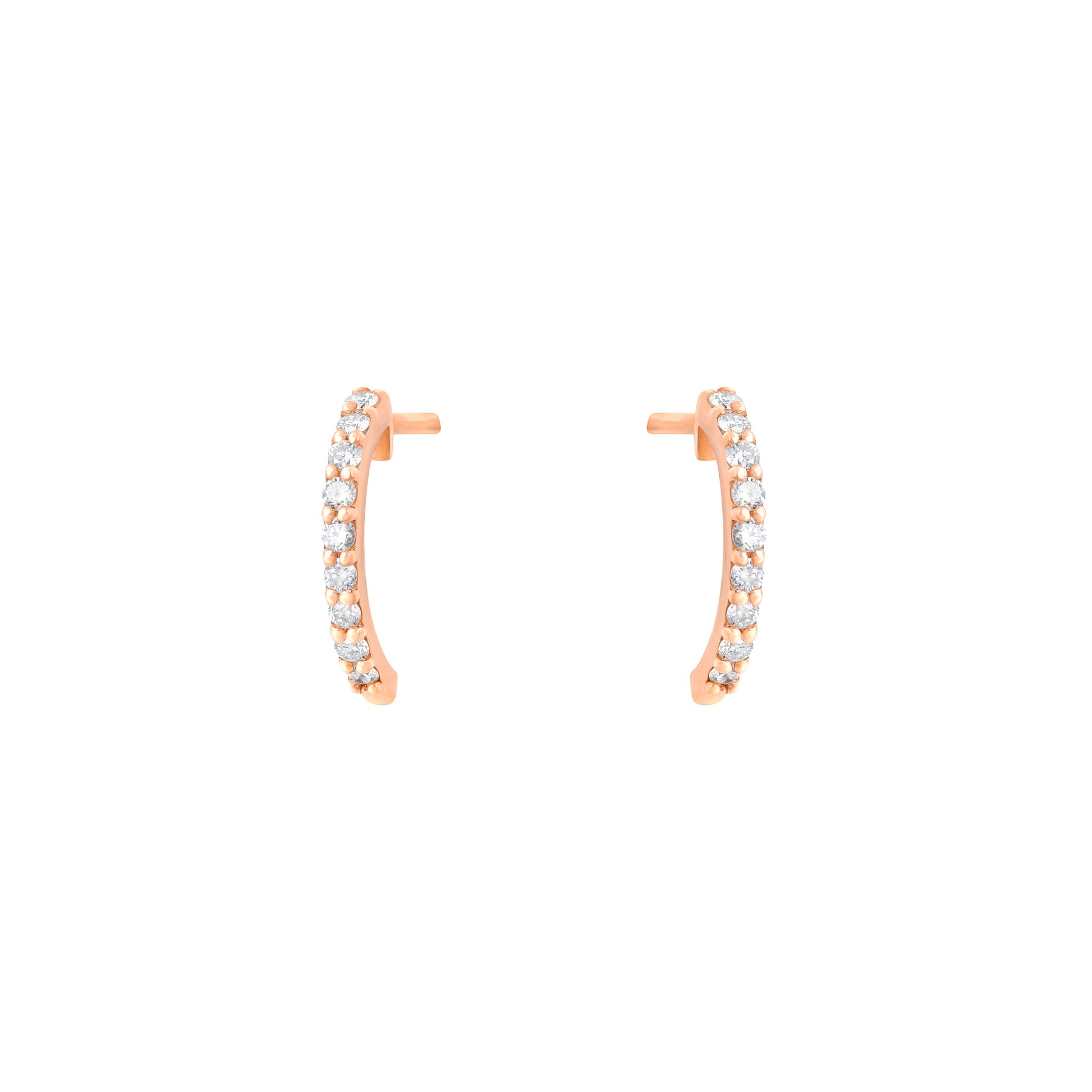 Small Semi Hoop Earrings in Rose Gold with Diamonds