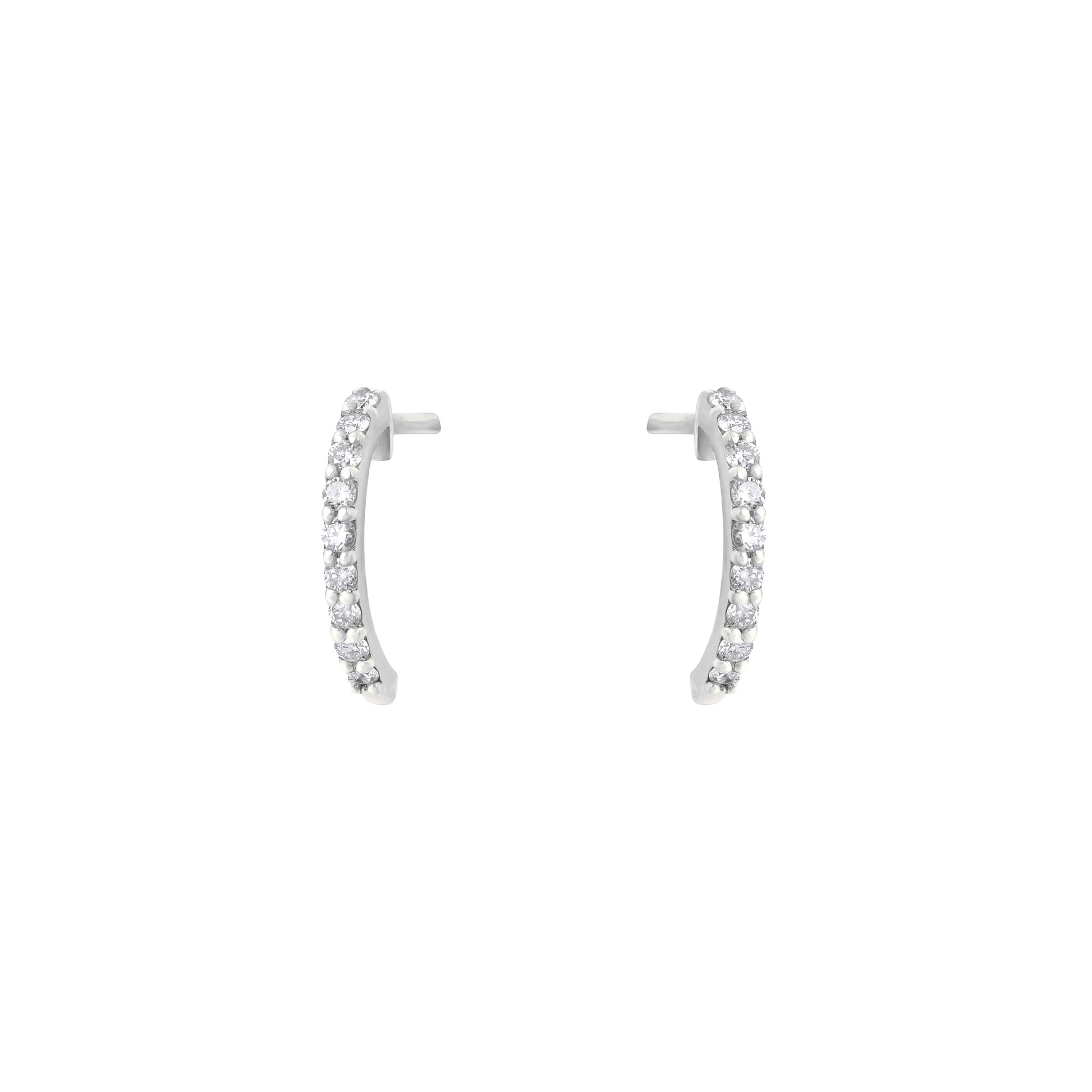 Small Semi Hoop Earrings in White Gold with Diamonds