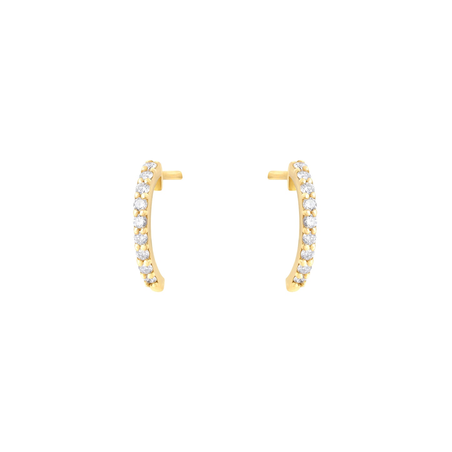 Small Semi Hoop Earrings in Yellow Gold with Diamonds