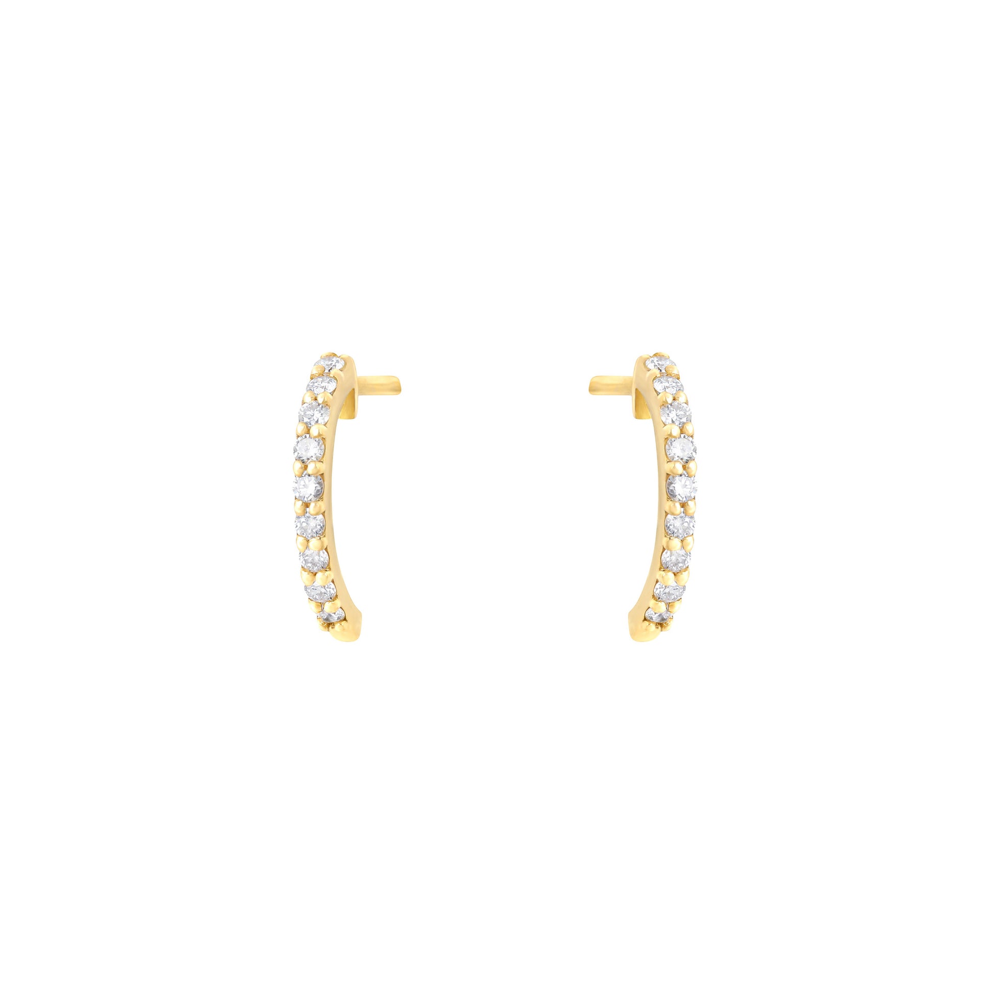 Small Semi Hoop Earrings in Yellow Gold with Diamonds