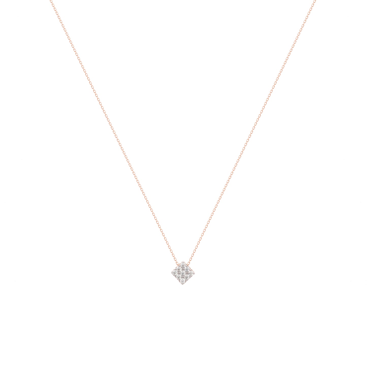 Square Cube Diamond Necklace in 18k Rose Gold