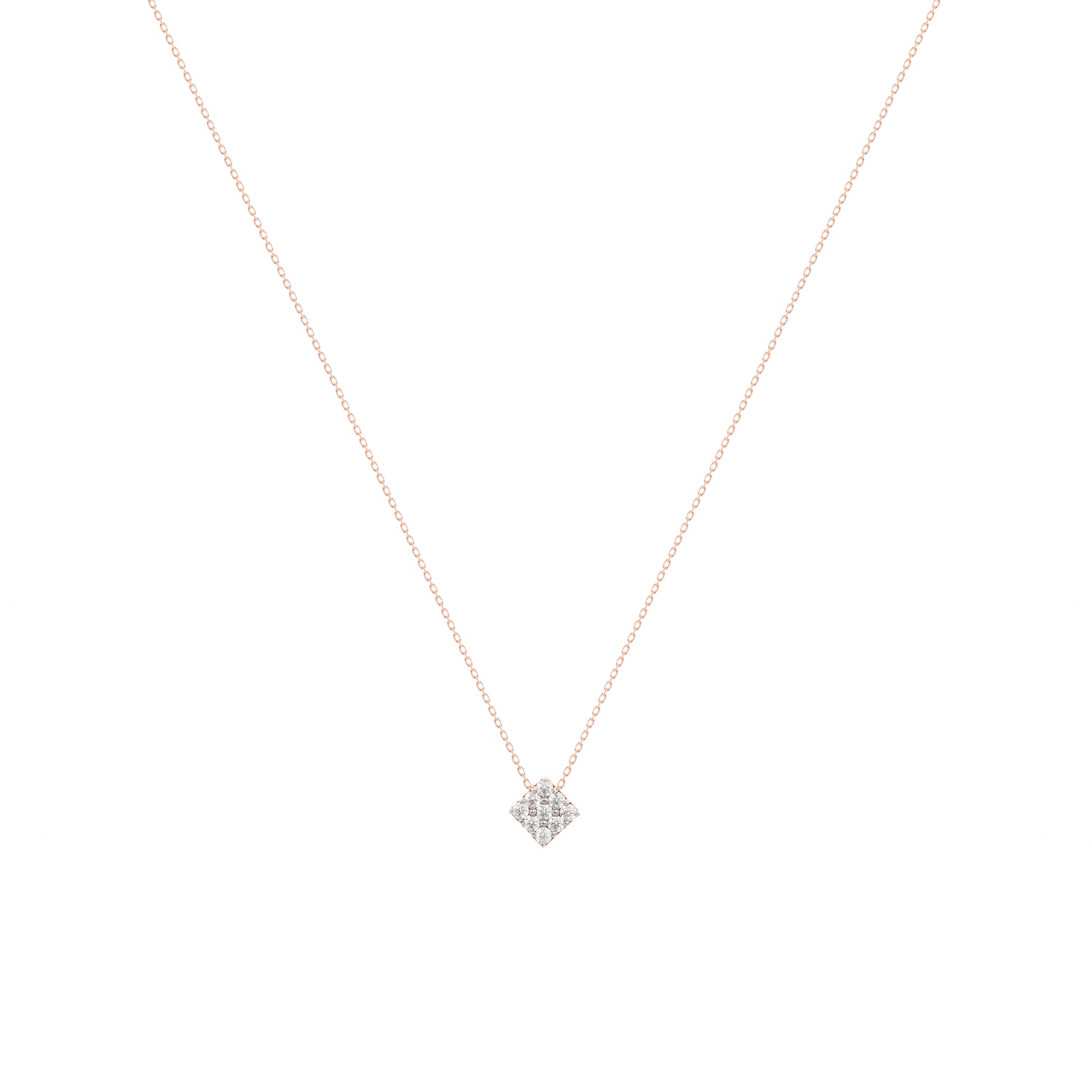 Square Cube Diamond Necklace in 18k Rose Gold