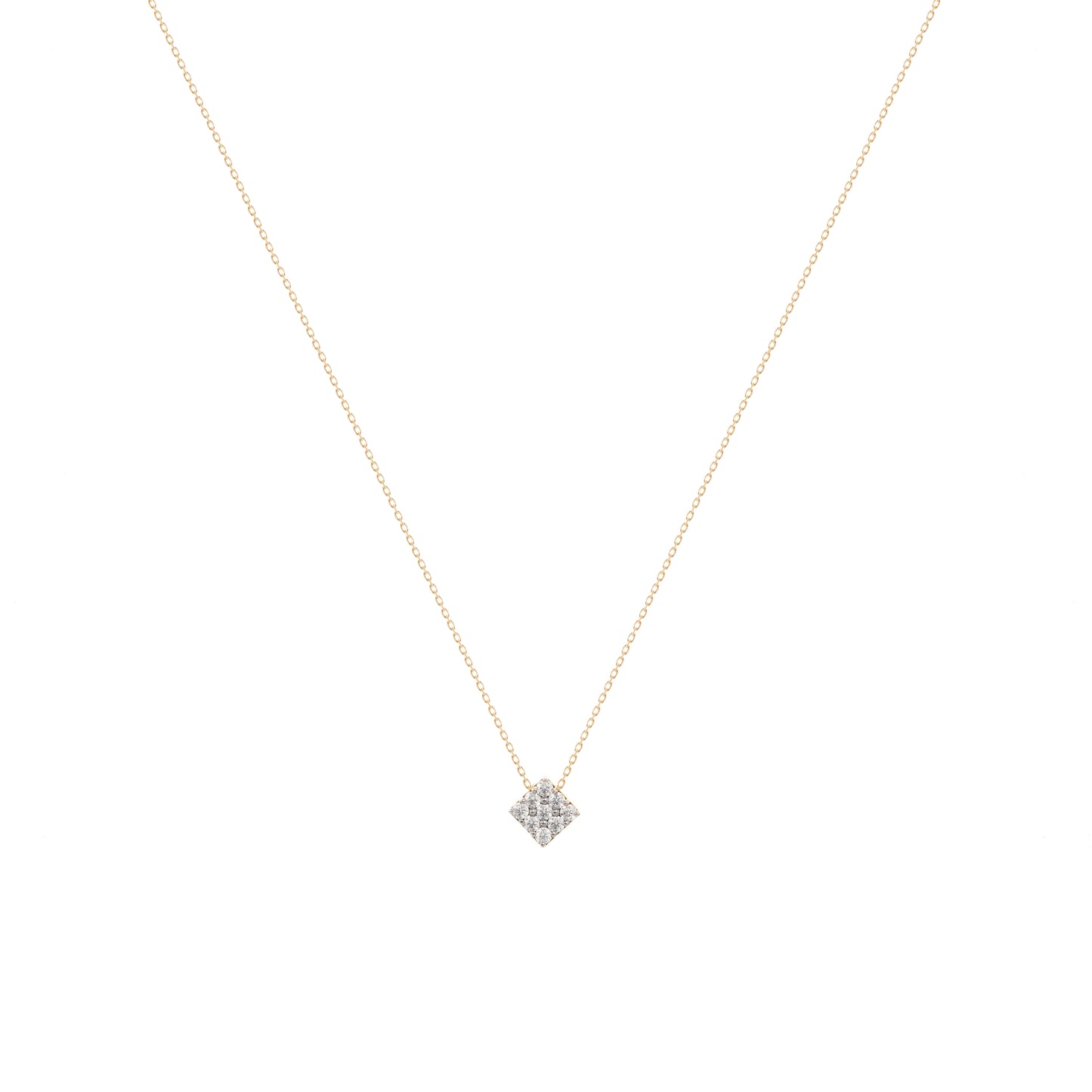 Square Cube Diamond Necklace in 18k Yellow Gold