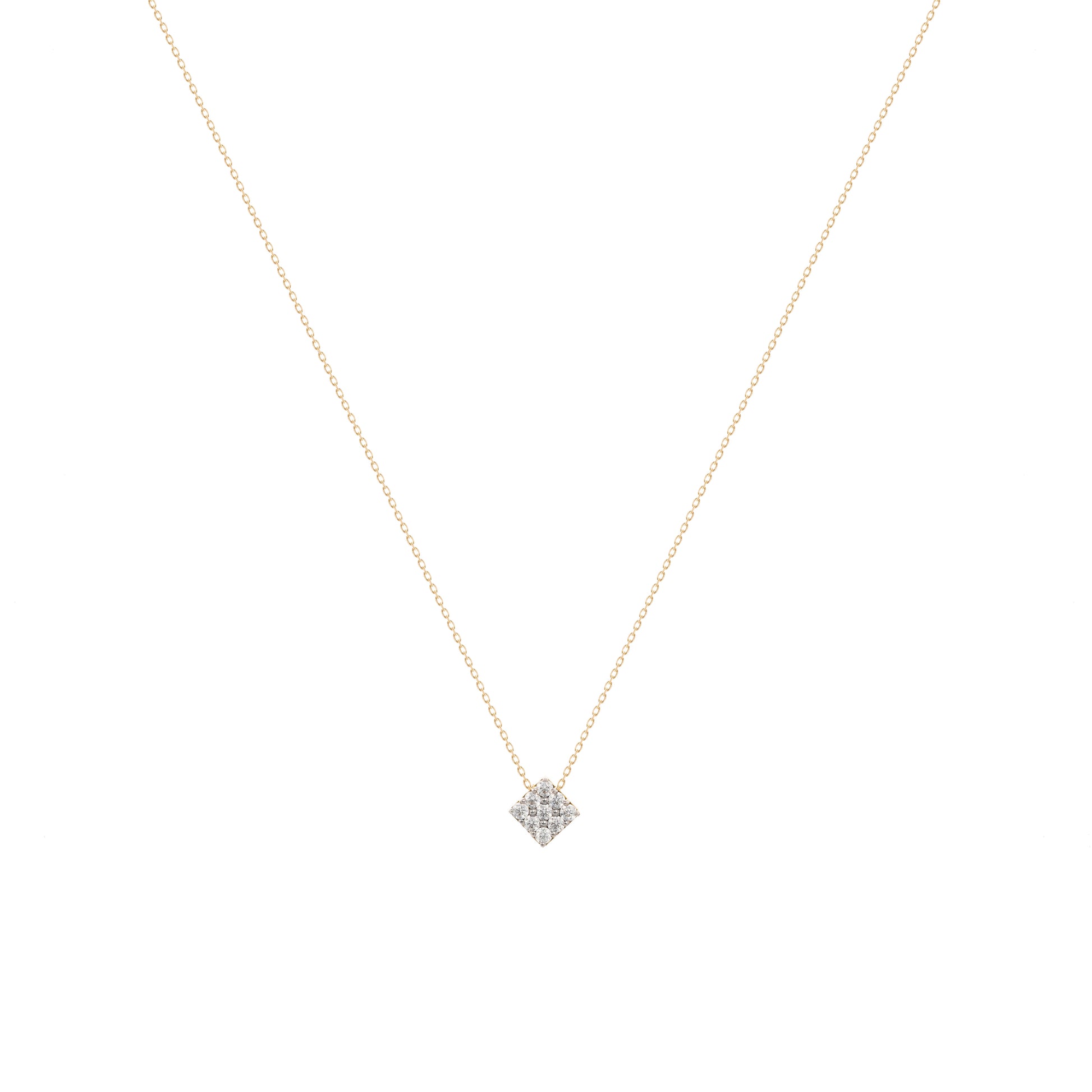 Square Cube Diamond Necklace in 18k Yellow Gold