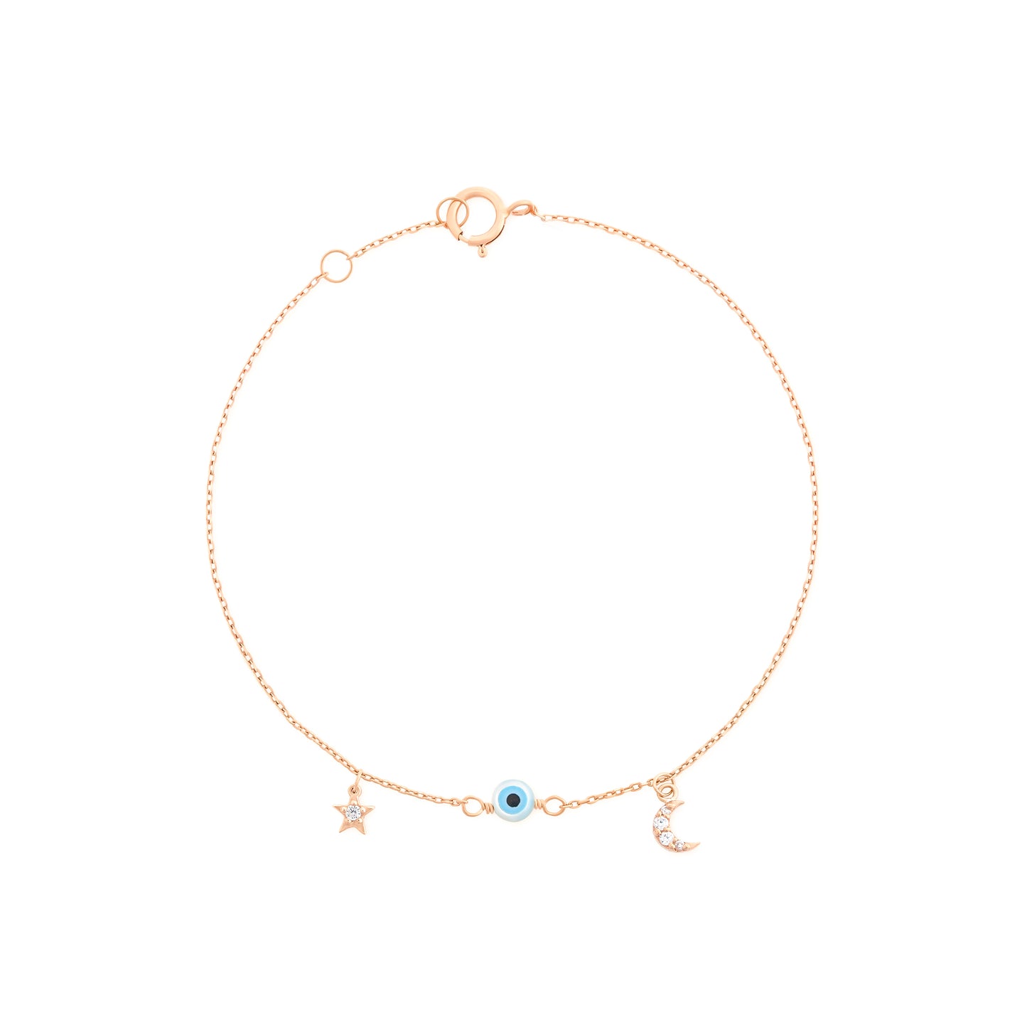 Star Evil Eye Half Moon Bracelet in 18K Rose Gold Fine Jewelry