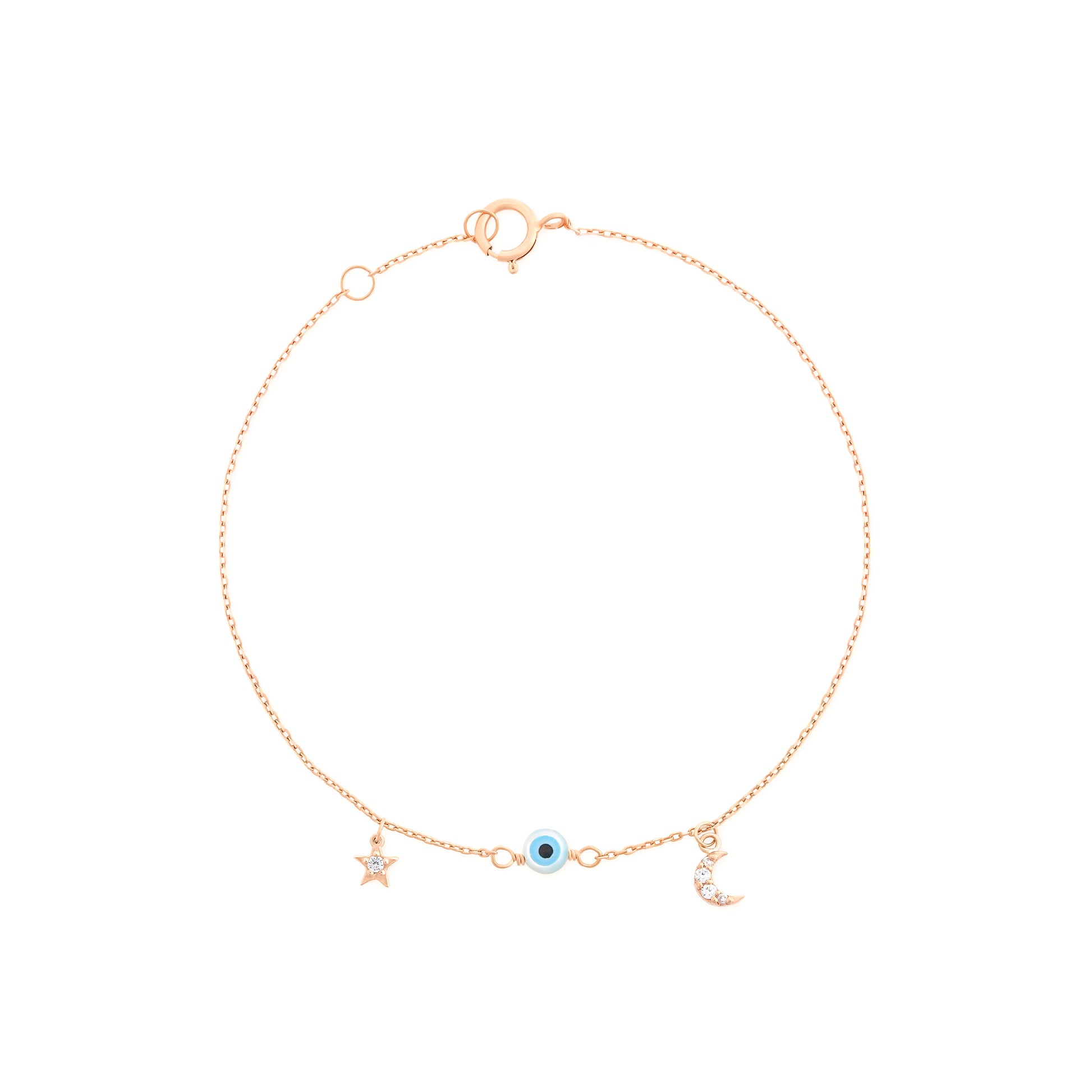 Star Evil Eye Half Moon Bracelet in 18K Rose Gold Fine Jewelry