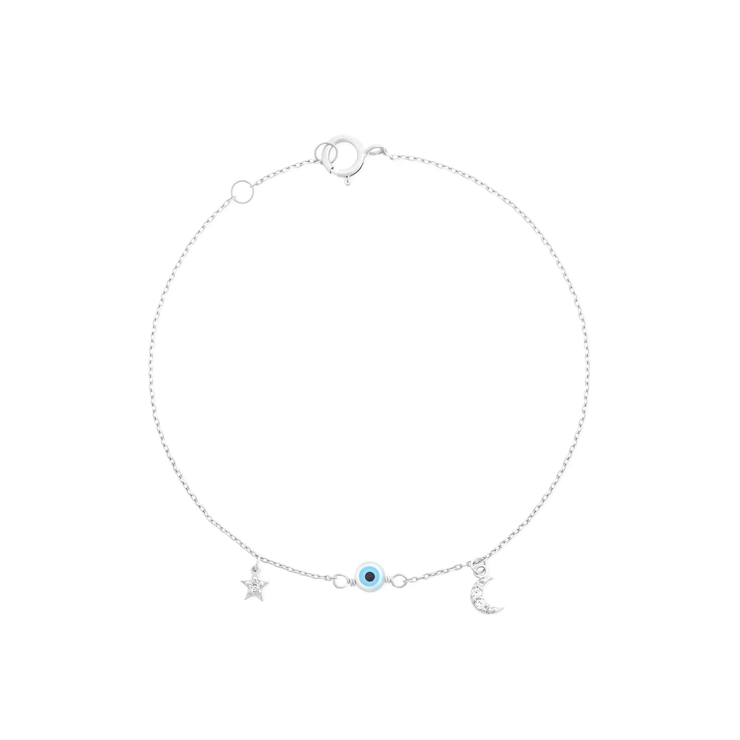 Star Evil Eye Half Moon Bracelet in 18K White Gold Fine Jewelry