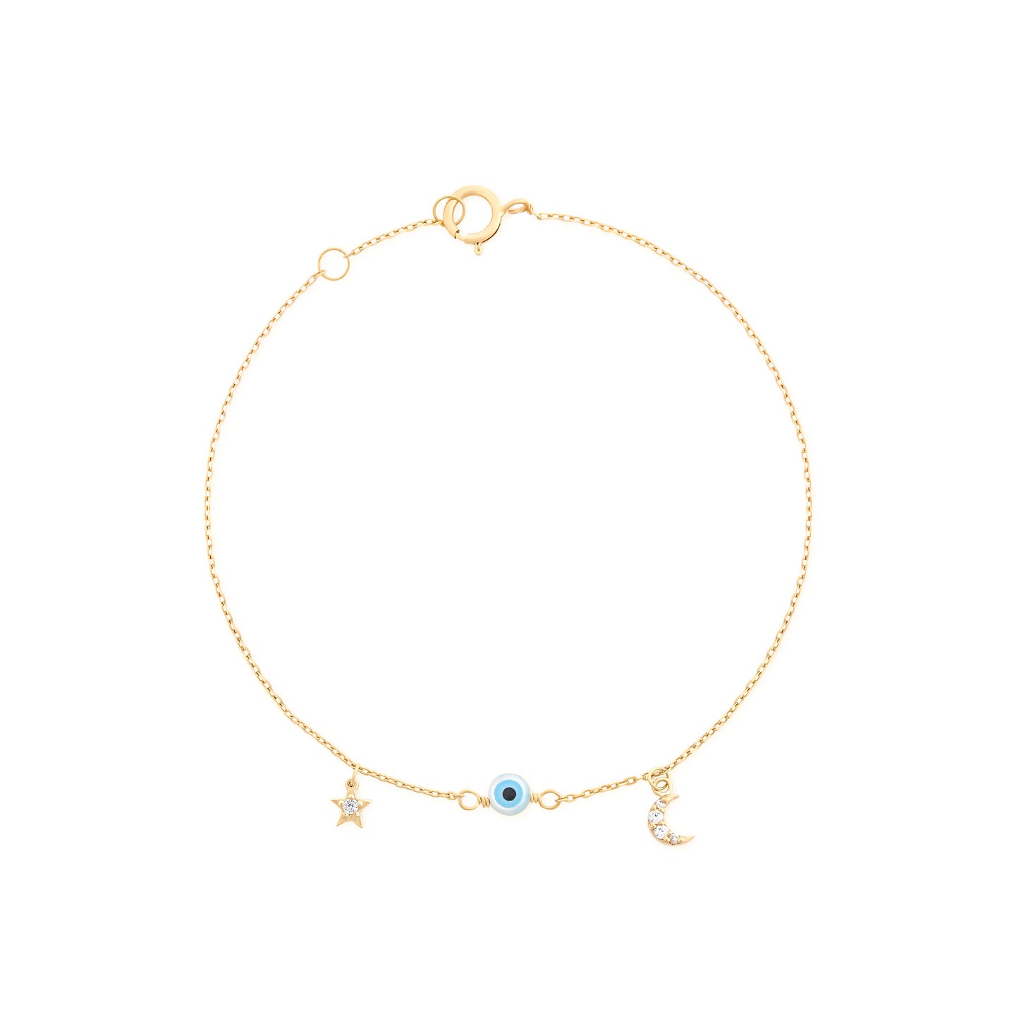 Star Evil Eye Half Moon Bracelet in 18K Yellow Gold Fine Jewelry