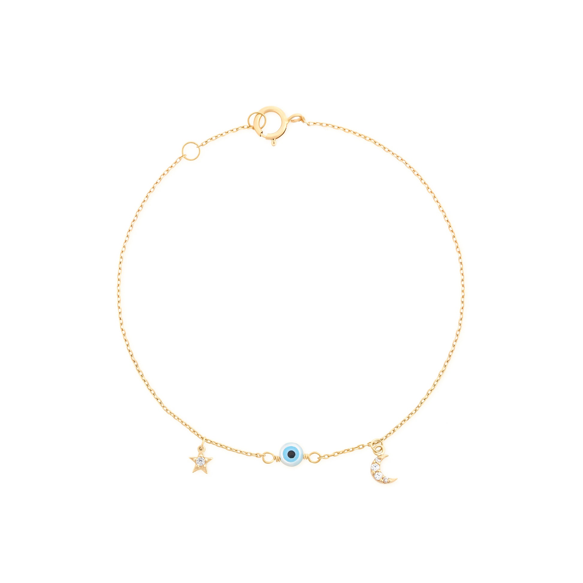 Star Evil Eye Half Moon Bracelet in 18K Yellow Gold Fine Jewelry