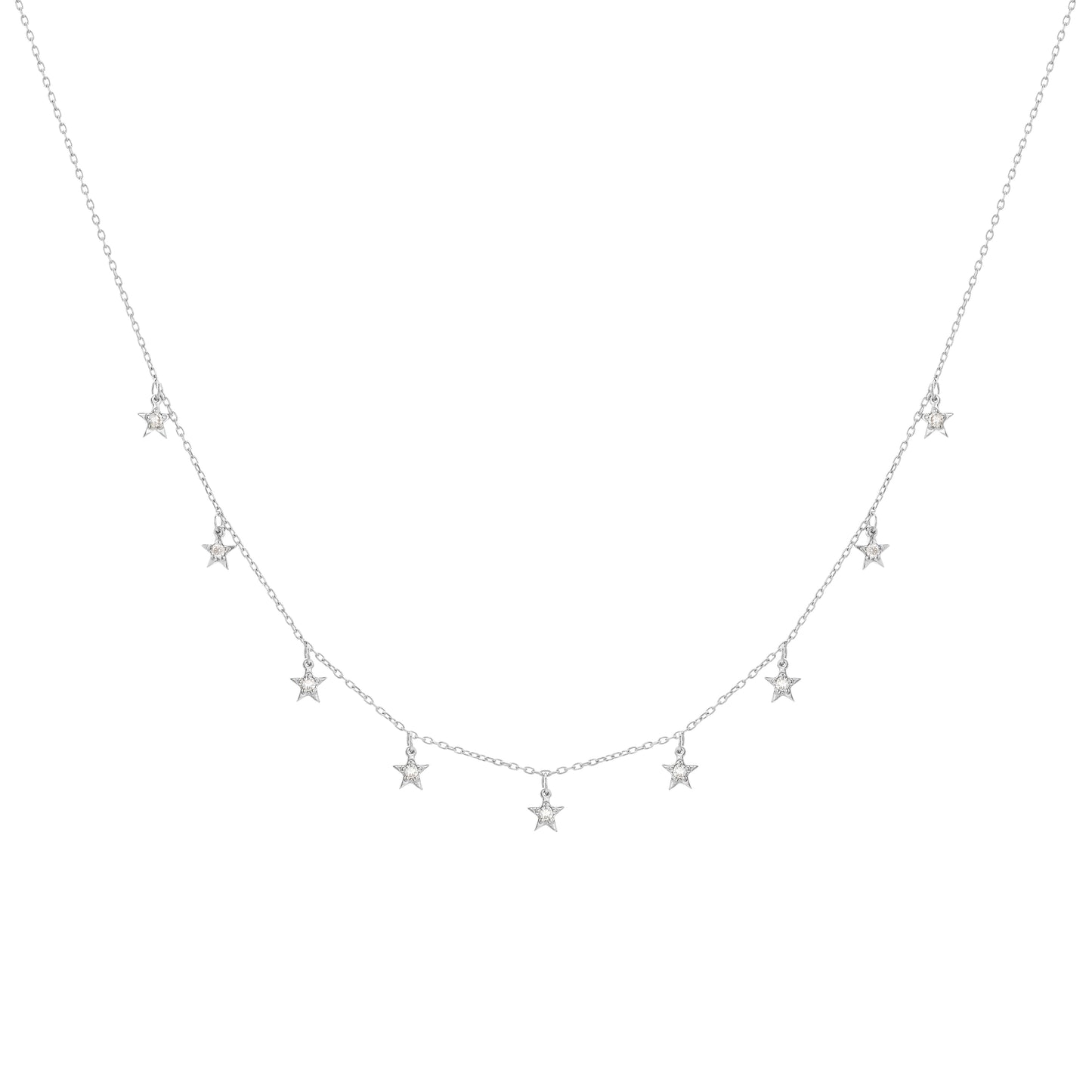 Tiny Diamond Star Necklace in 18k White Gold