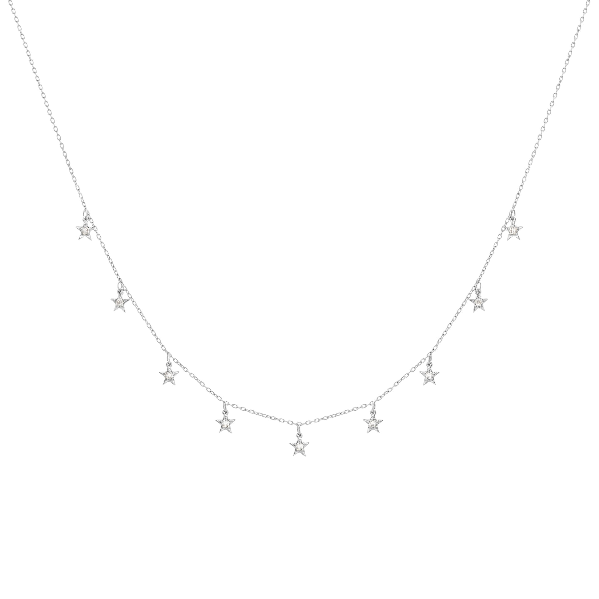 Tiny Diamond Star Necklace in 18k White Gold